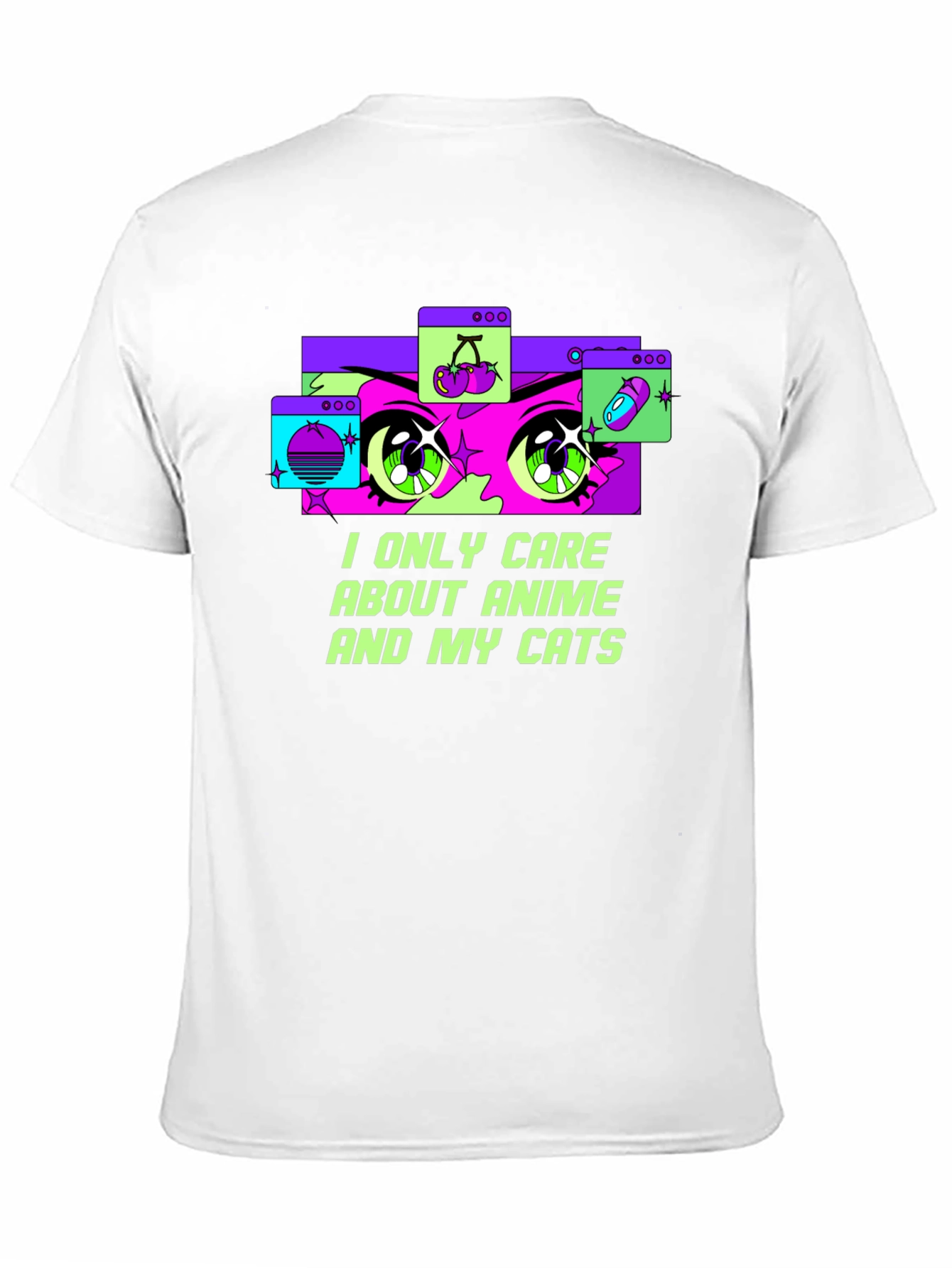 Anime and Cats Graphic Tee - Black