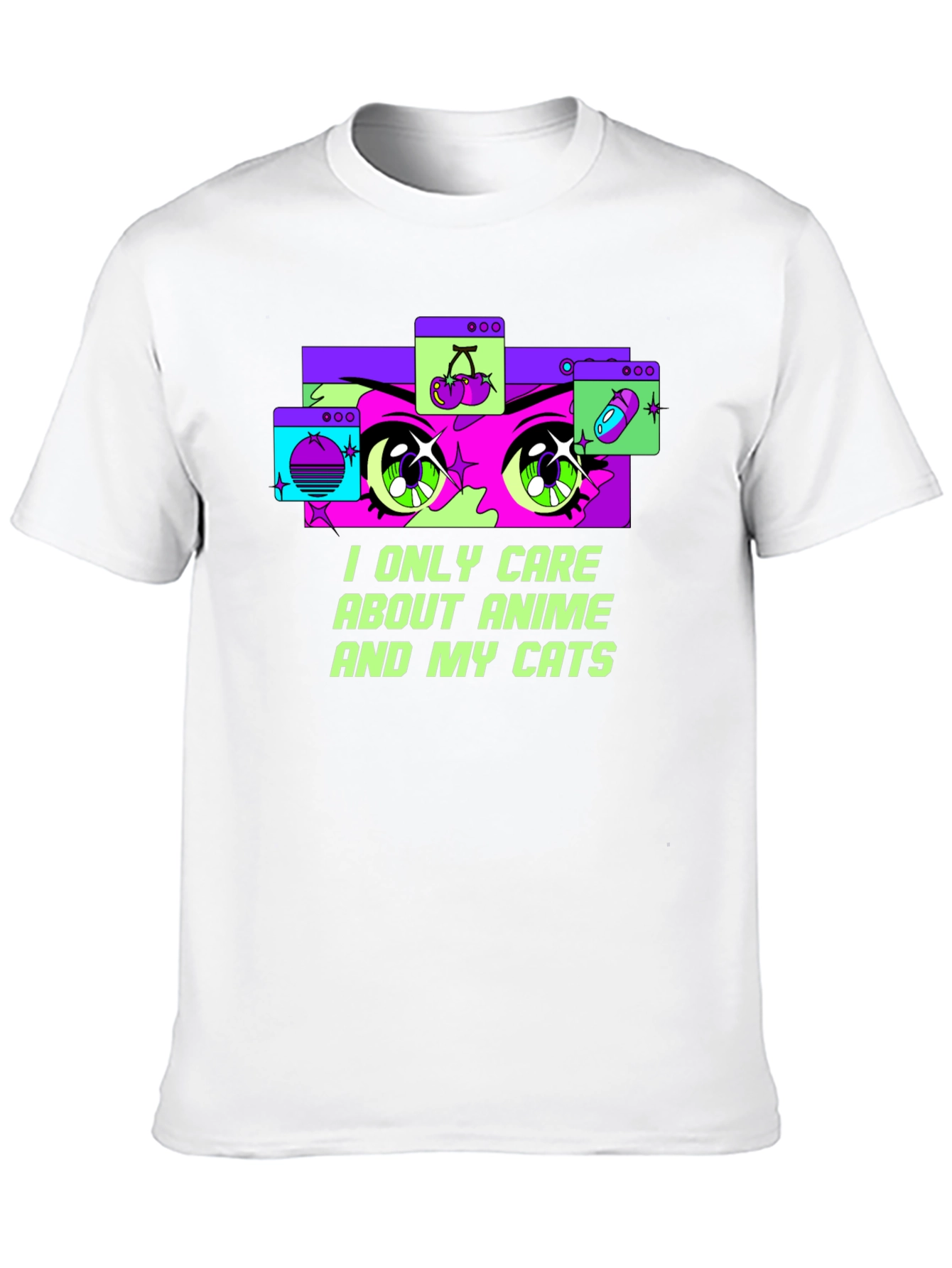 Anime and Cats Graphic Tee - Black