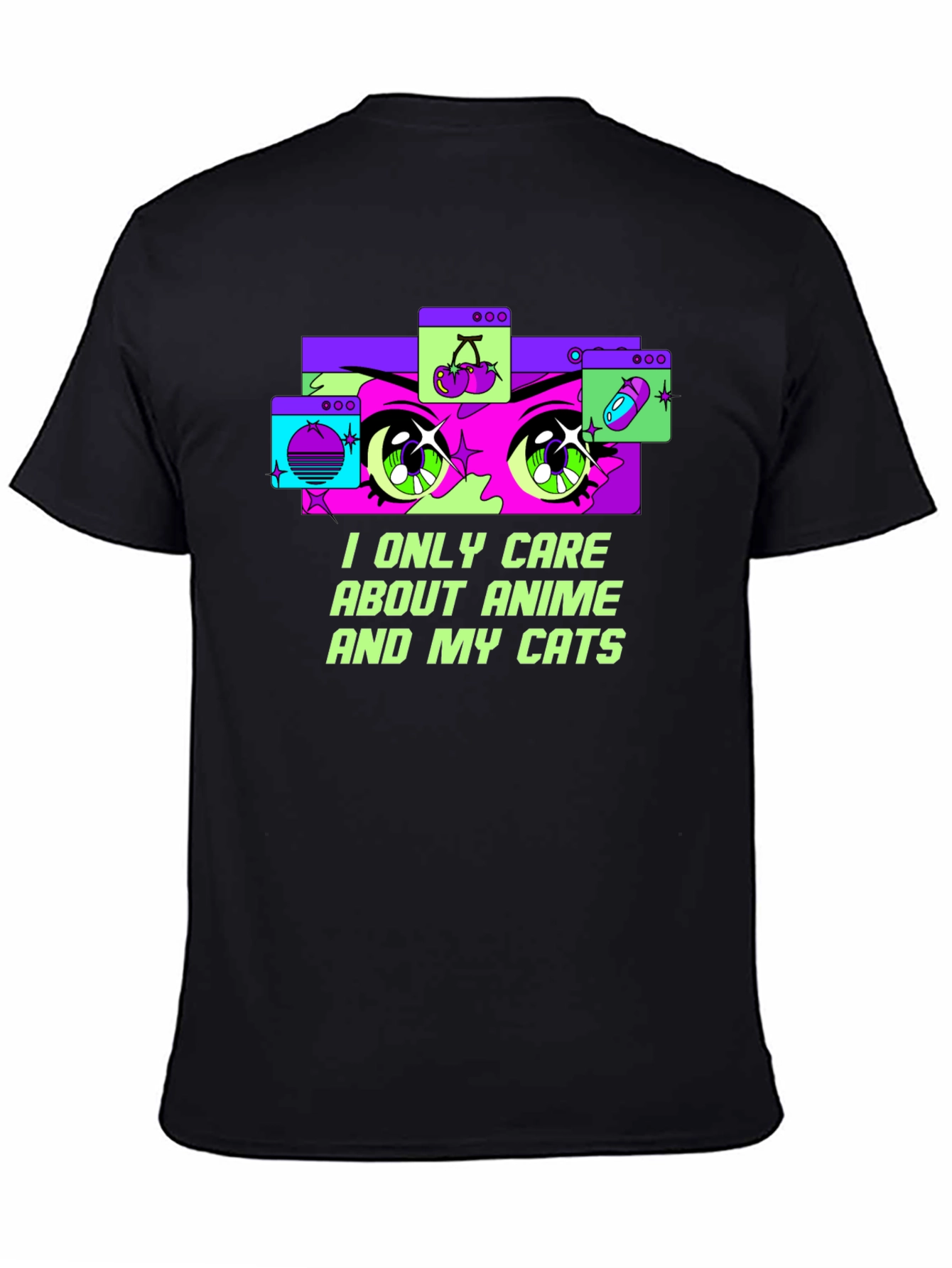 Anime and Cats Graphic Tee - Black