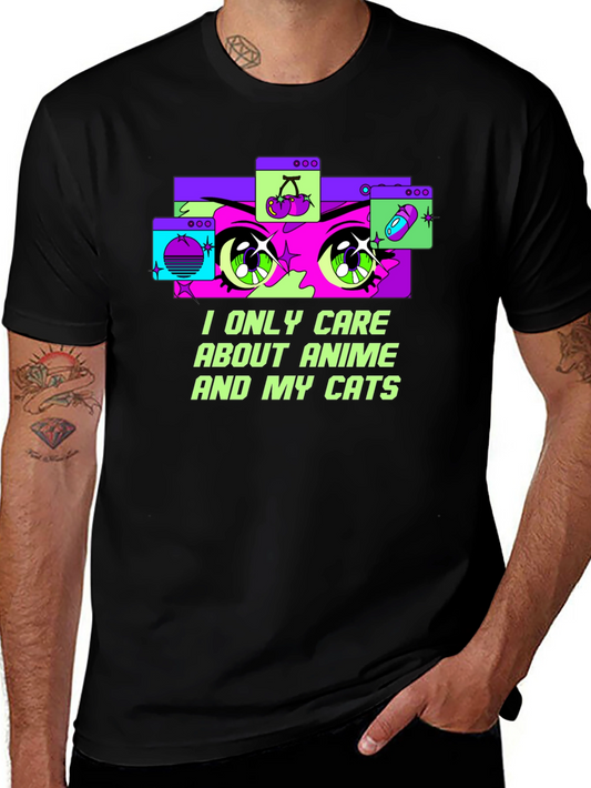 Anime and Cats Graphic Tee - Black