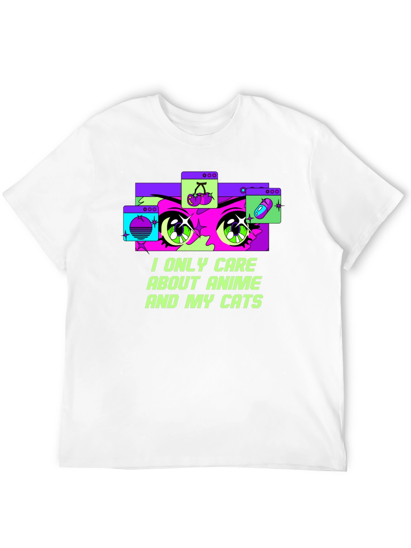 Anime and Cats Graphic Tee - Black