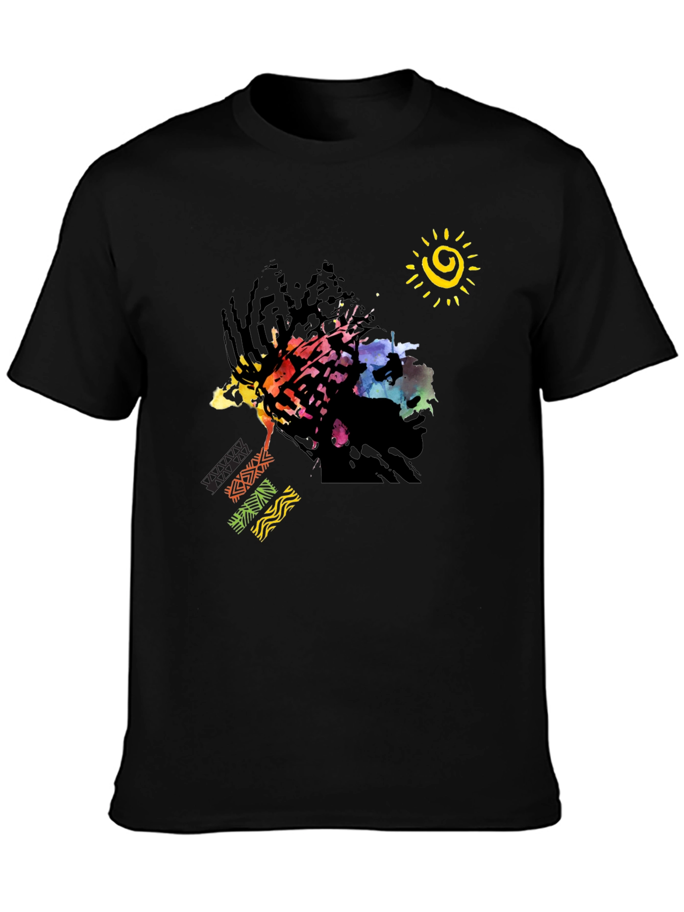 Abstract Afro Art Graphic T-Shirt - Black