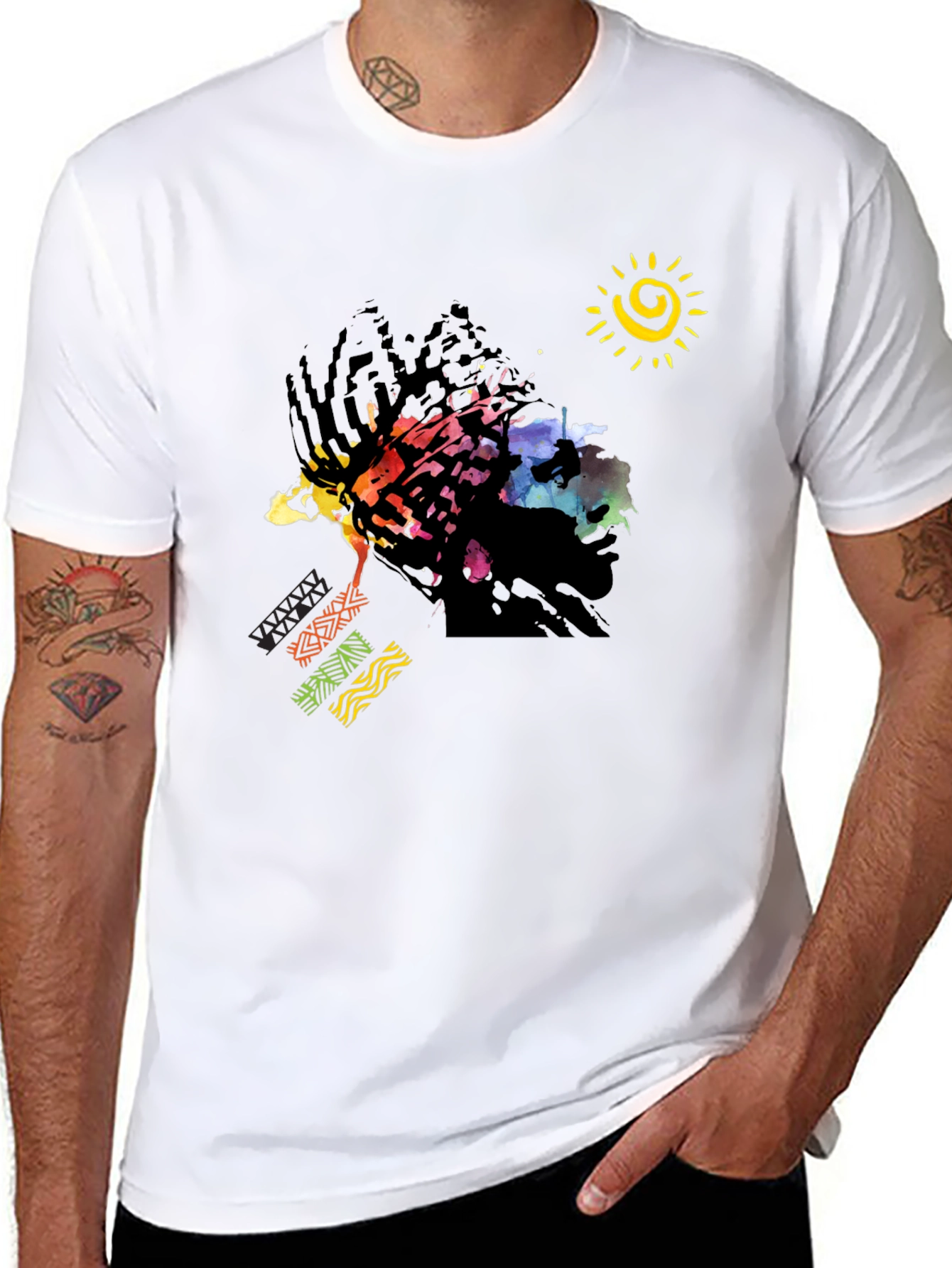 Abstract Afro Art Graphic T-Shirt - Black