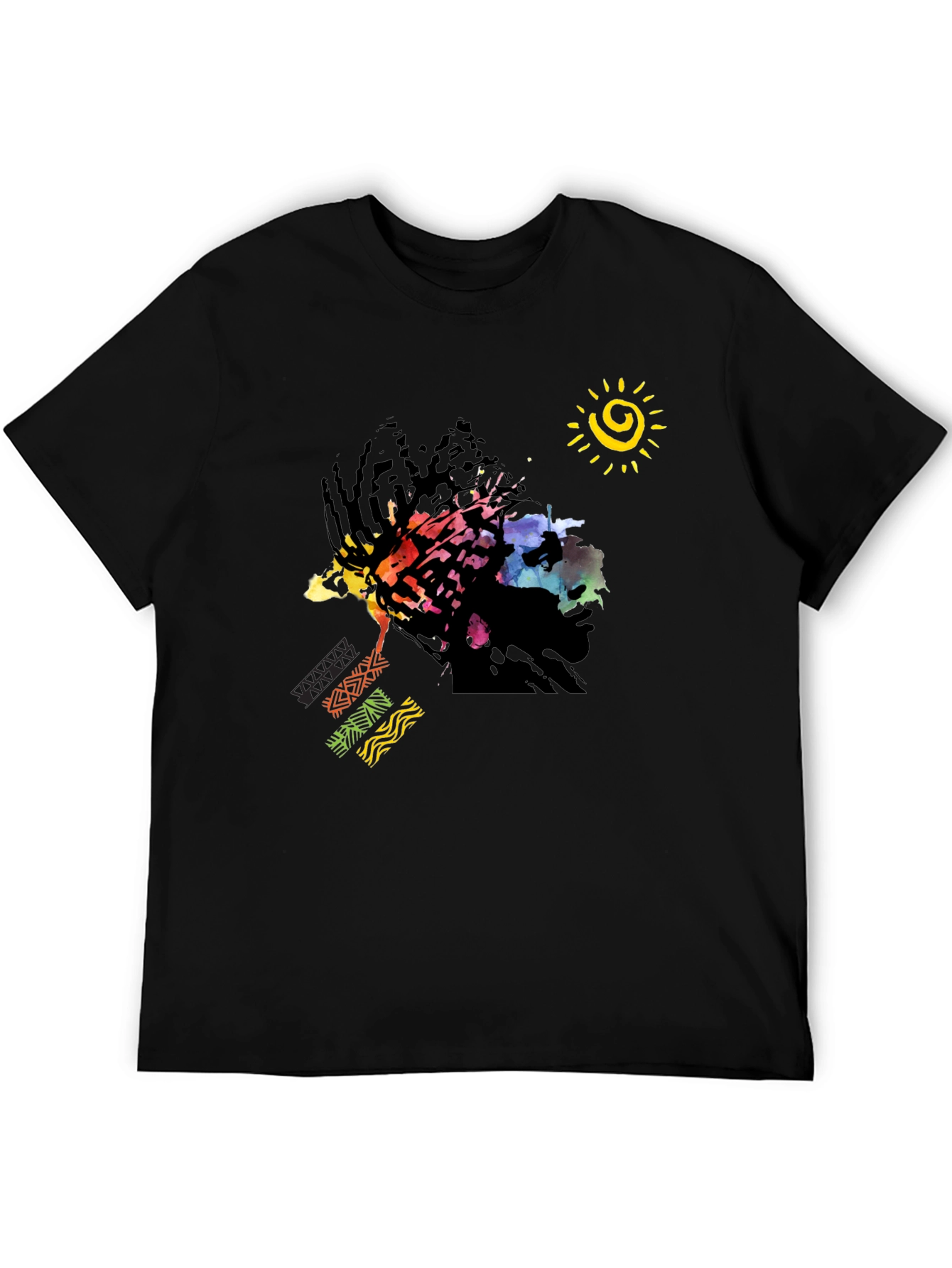 Abstract Afro Art Graphic T-Shirt - Black