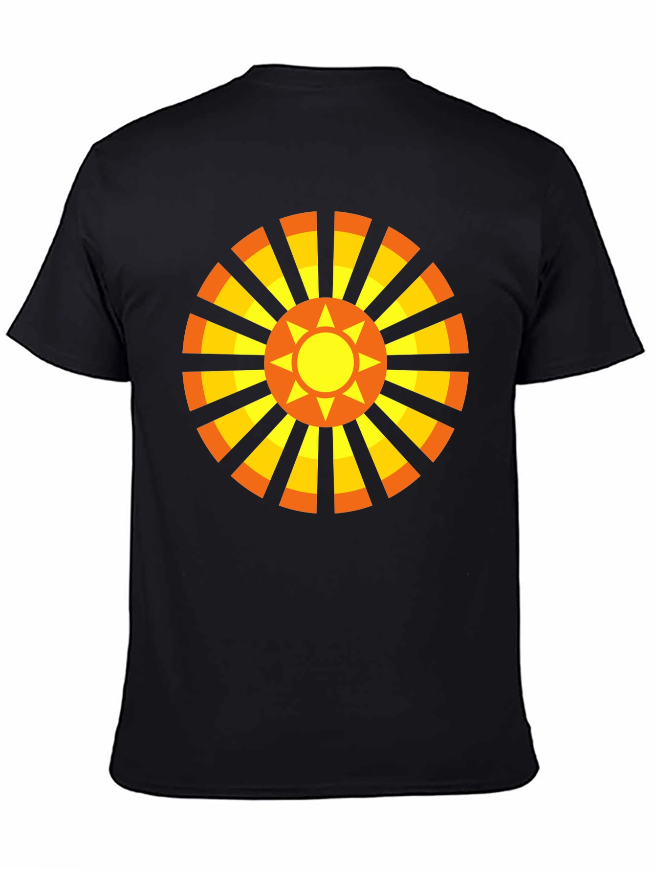 Geometric Sun Graphic Tee - Casual Black Shirt