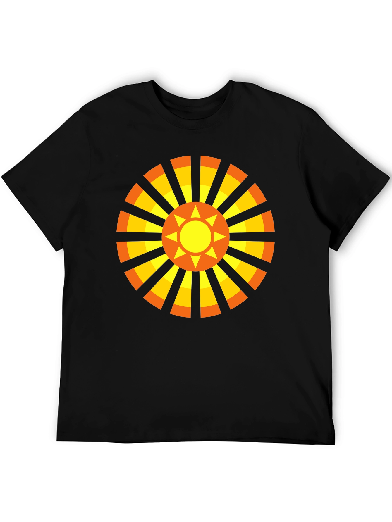 Geometric Sun Graphic Tee - Casual Black Shirt