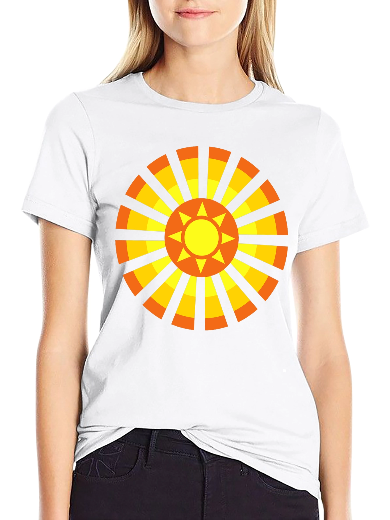 Geometric Sun Graphic Tee - Casual Black Shirt