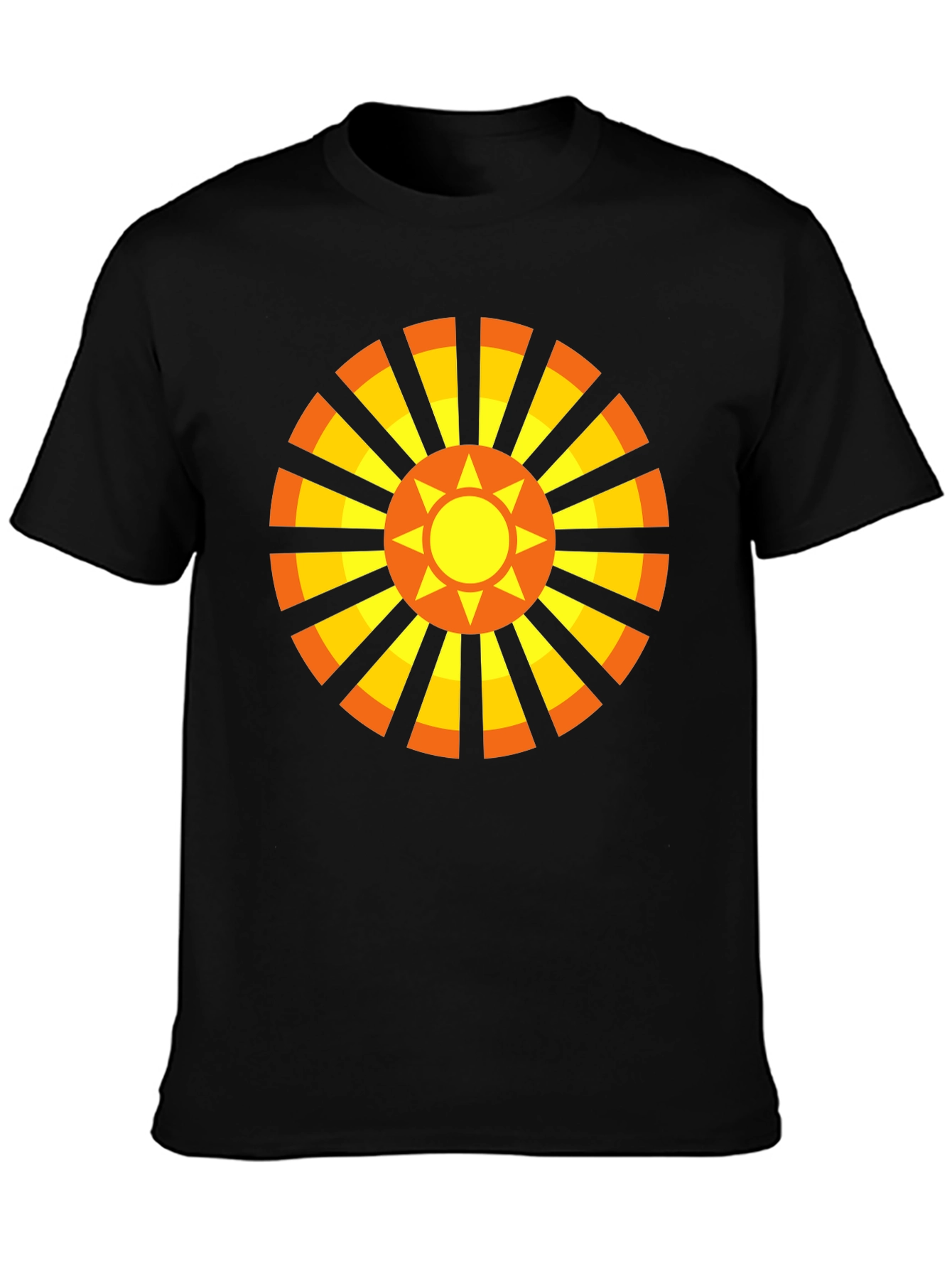 Geometric Sun Graphic Tee - Casual Black Shirt