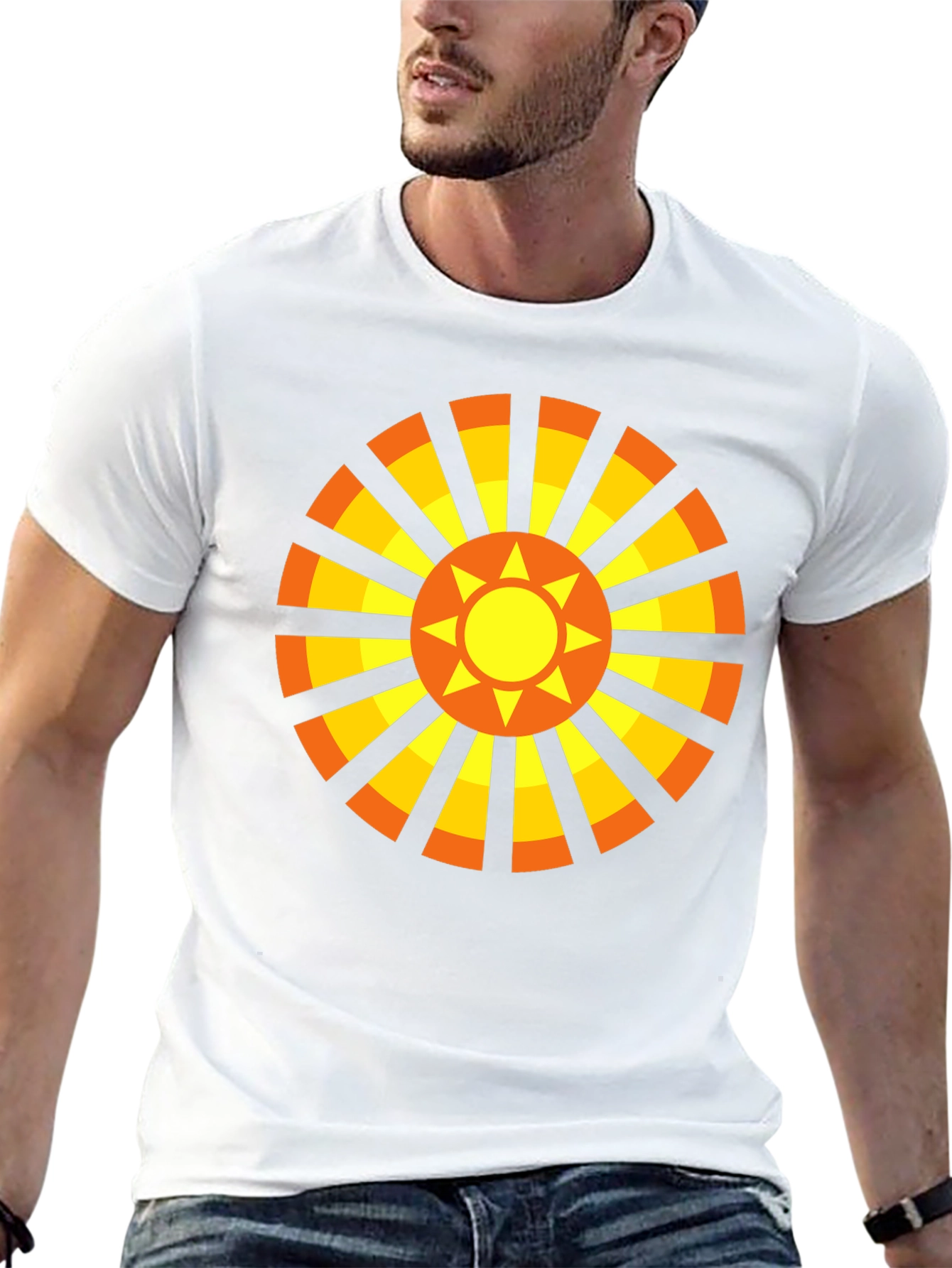 Geometric Sun Graphic Tee - Casual Black Shirt