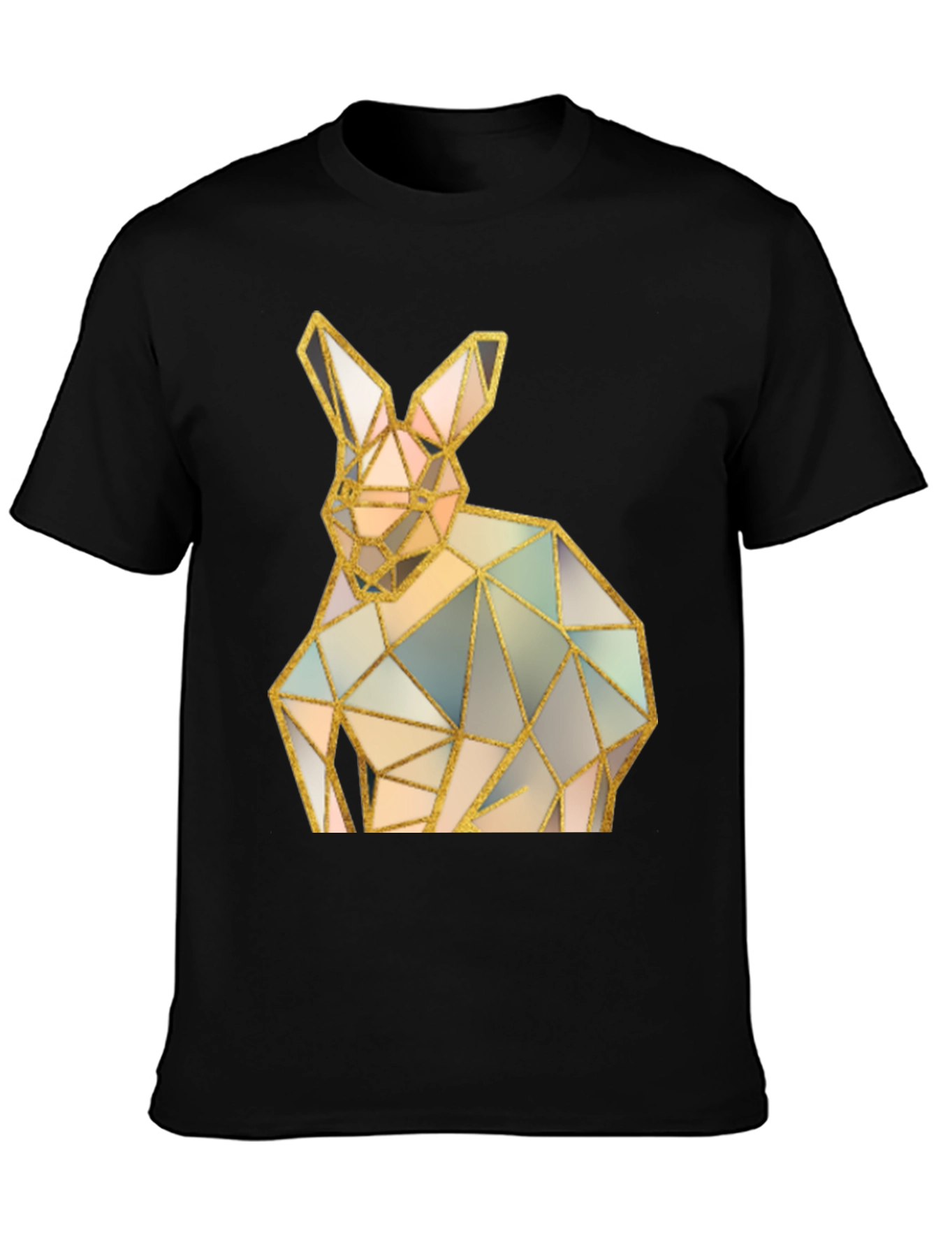 Geometric Rabbit Graphic Black T-Shirt