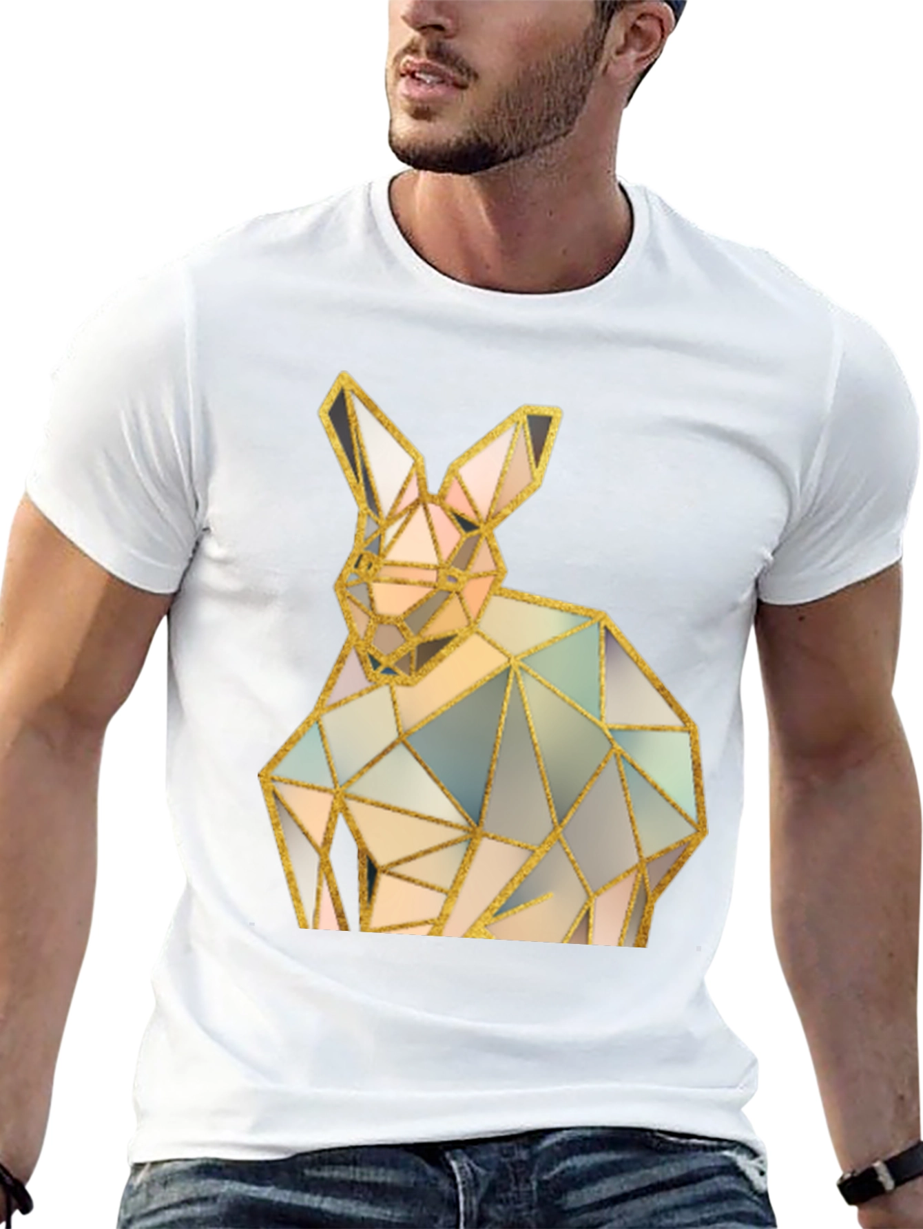Geometric Rabbit Graphic Black T-Shirt