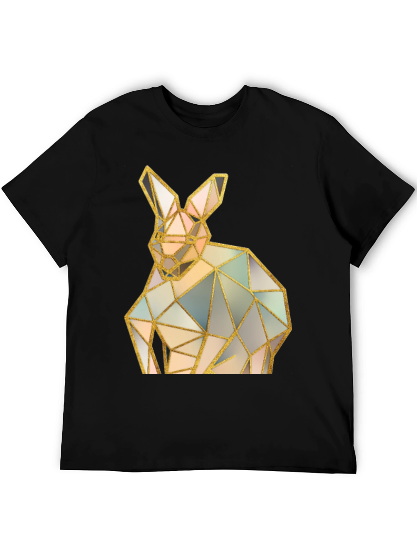Geometric Rabbit Graphic Black T-Shirt