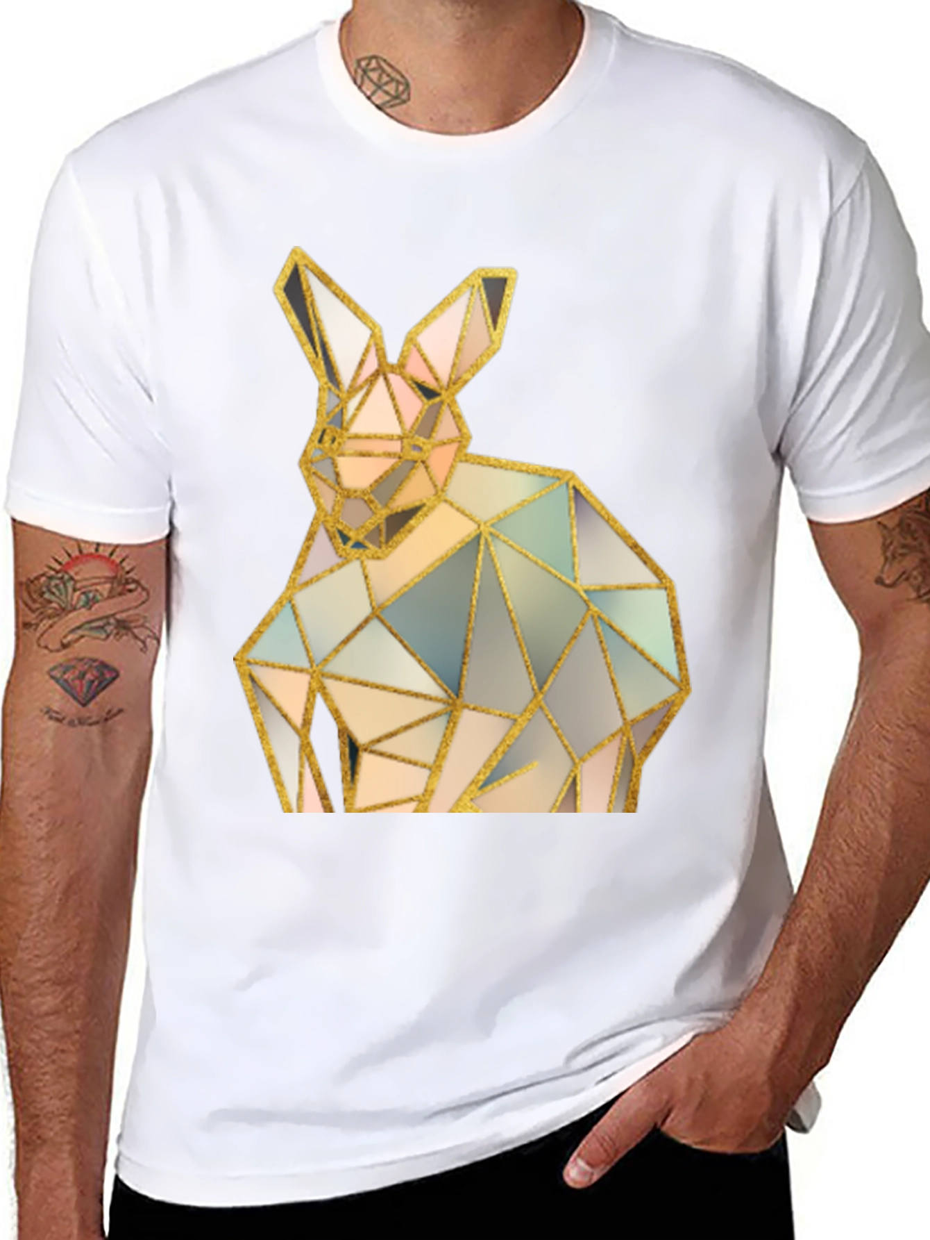 Geometric Rabbit Graphic Black T-Shirt