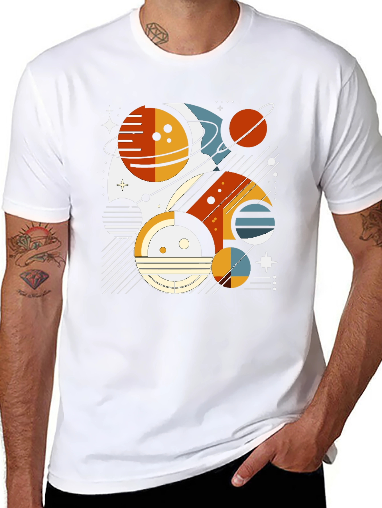 Geometric Planet Graphic Tee - Modern Space Design