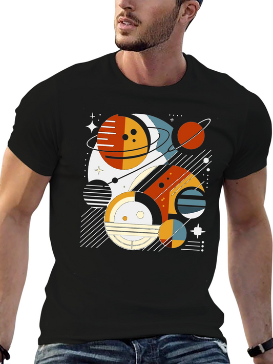 Geometric Planet Graphic Tee - Modern Space Design