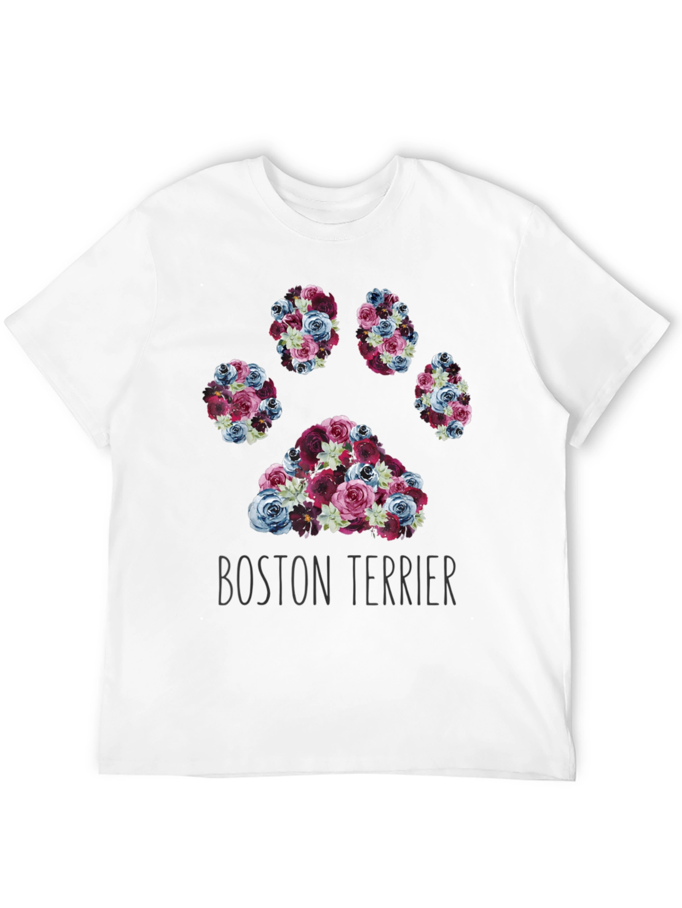 Boston Terrier Paw Print Floral T-Shirt