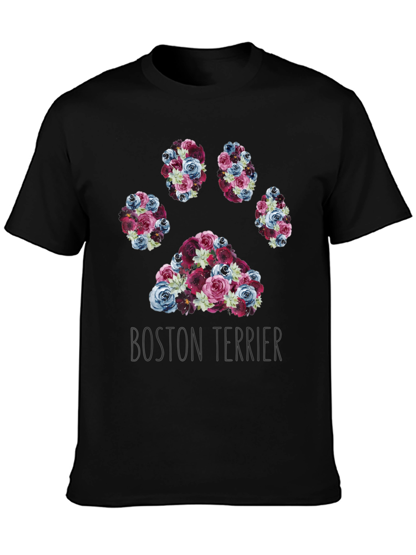 Boston Terrier Paw Print Floral T-Shirt