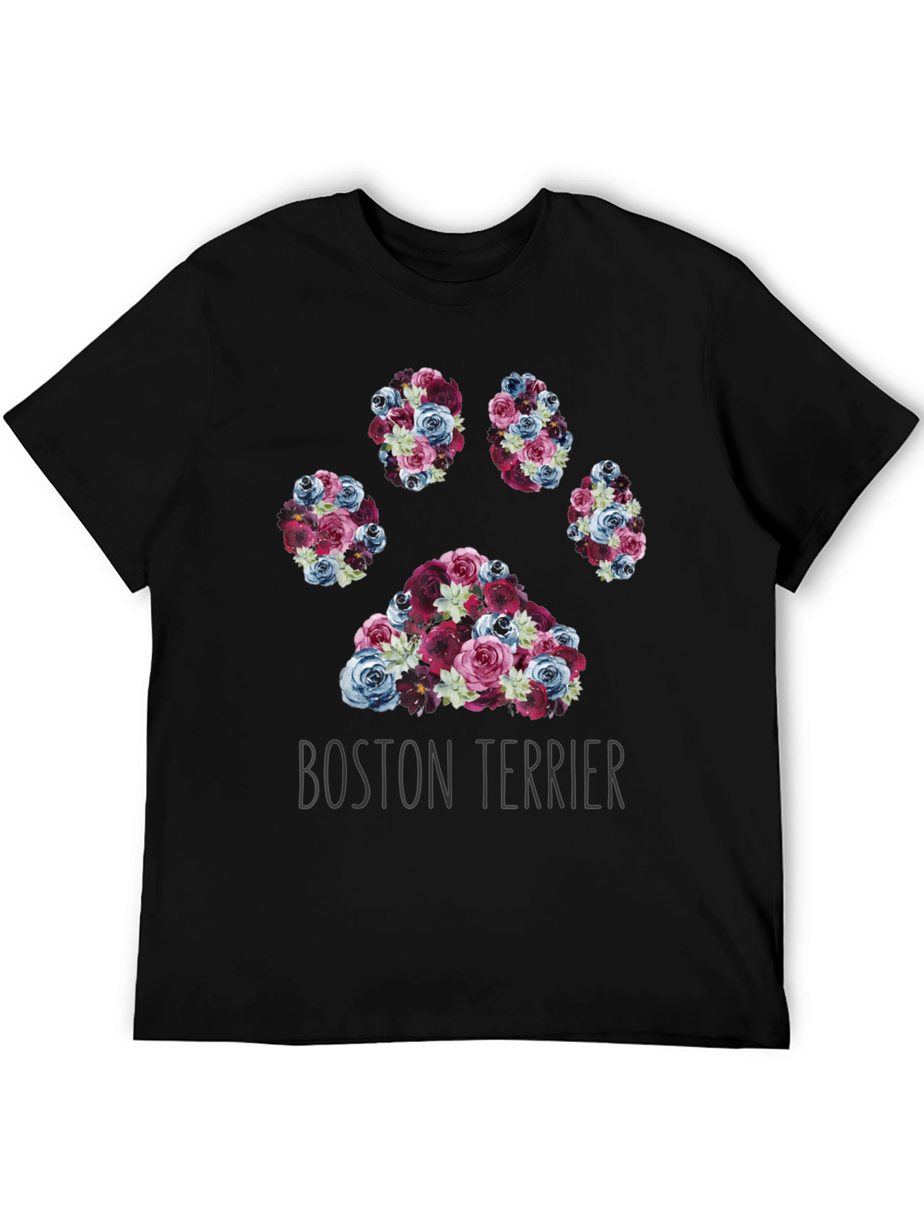 Boston Terrier Paw Print Floral T-Shirt
