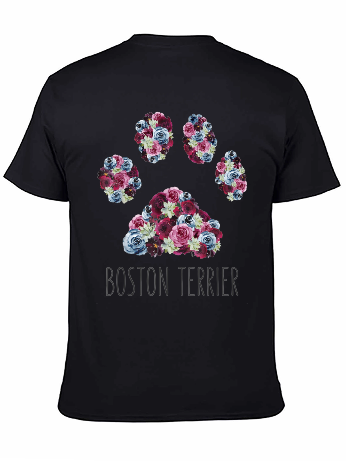 Boston Terrier Paw Print Floral T-Shirt