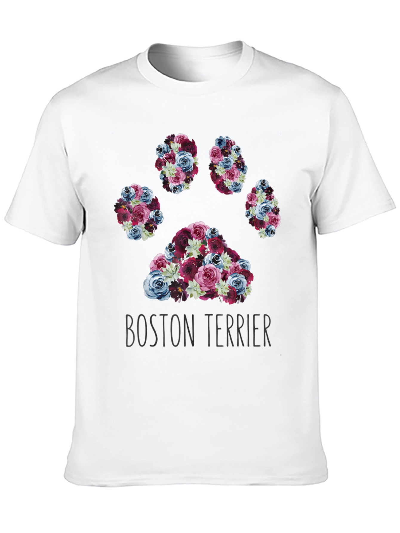 Boston Terrier Paw Print Floral T-Shirt