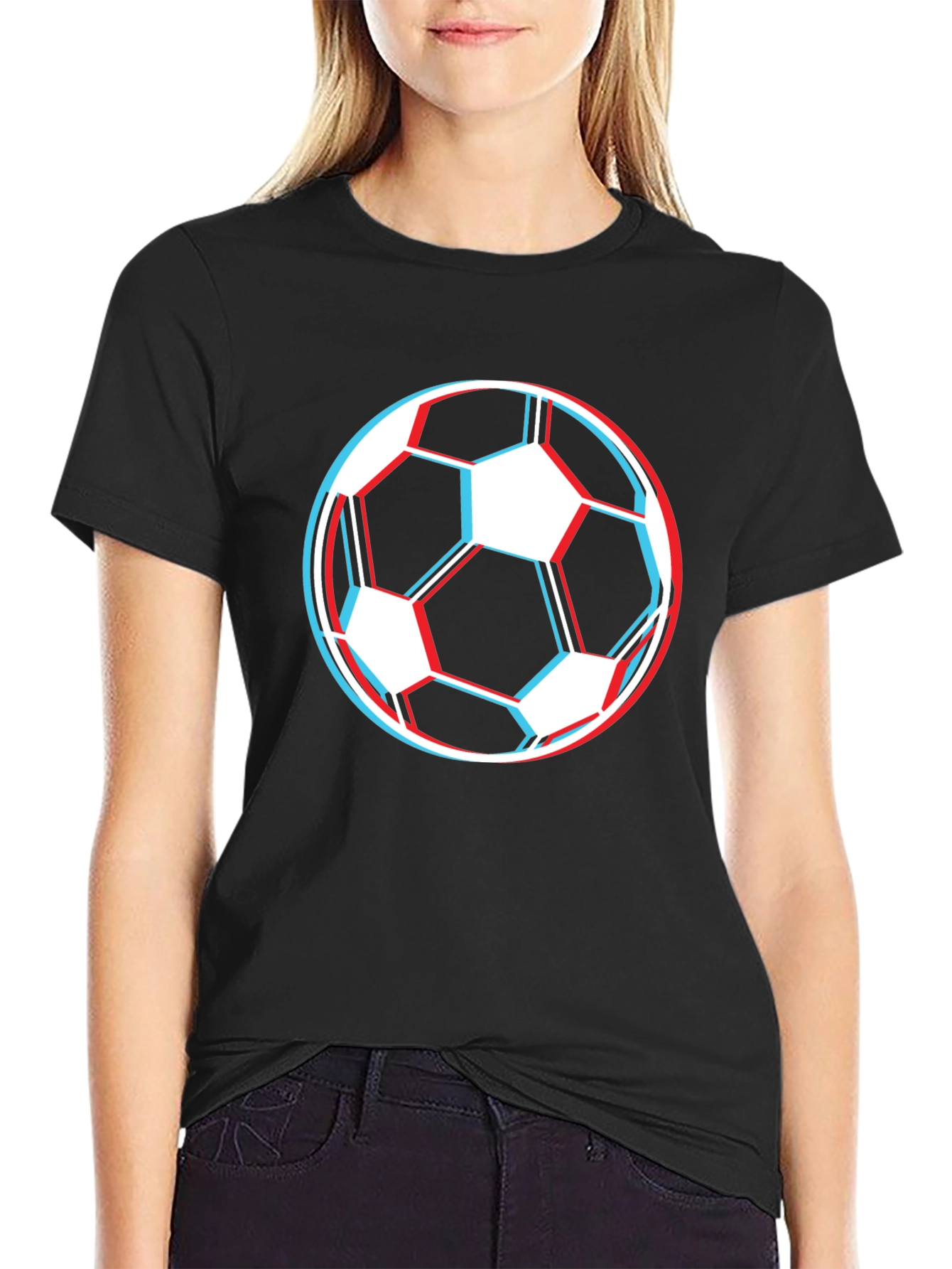 Soccer Ball Graphic Tee - Black Cotton T-Shirt