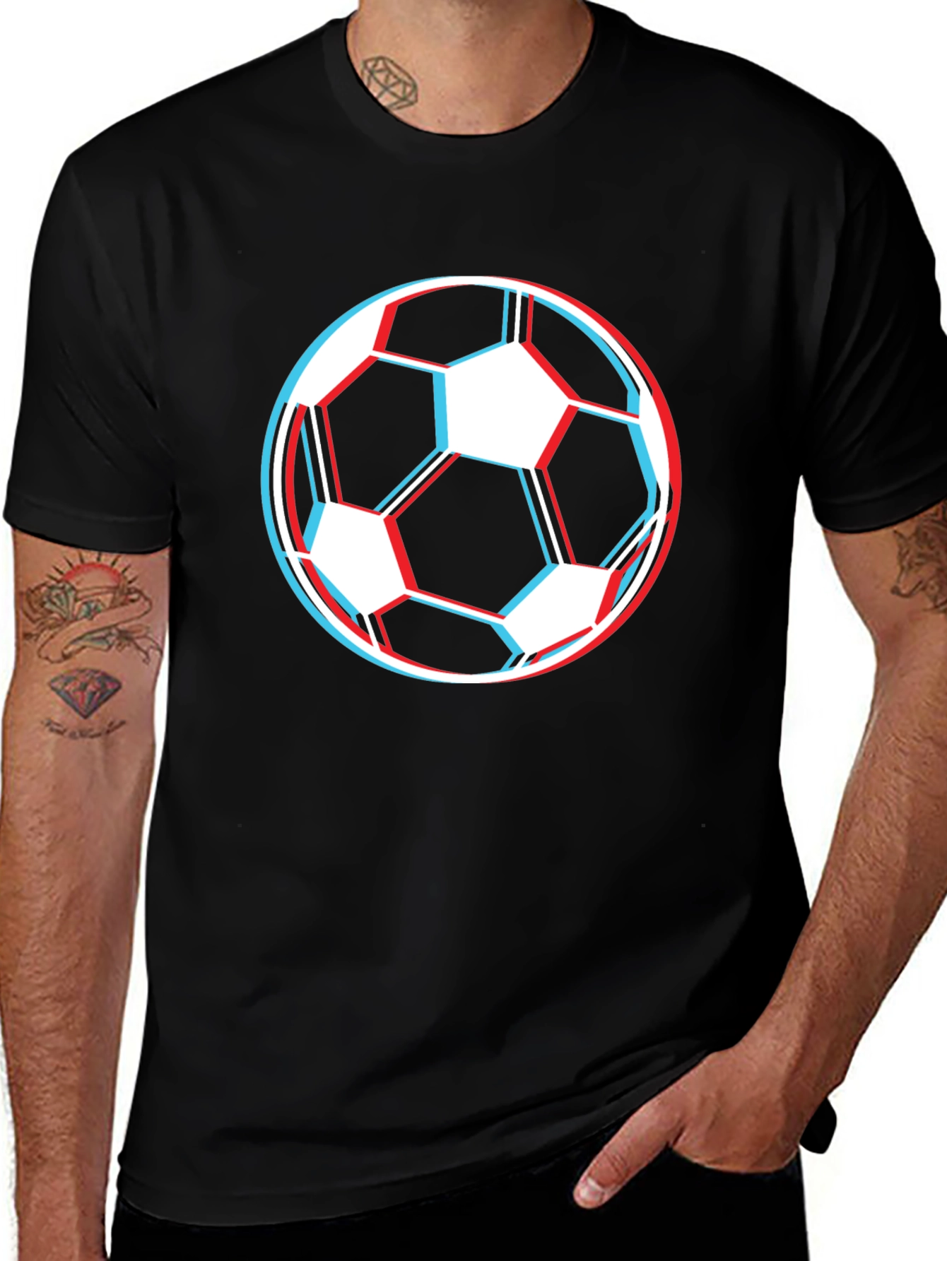 Soccer Ball Graphic Tee - Black Cotton T-Shirt