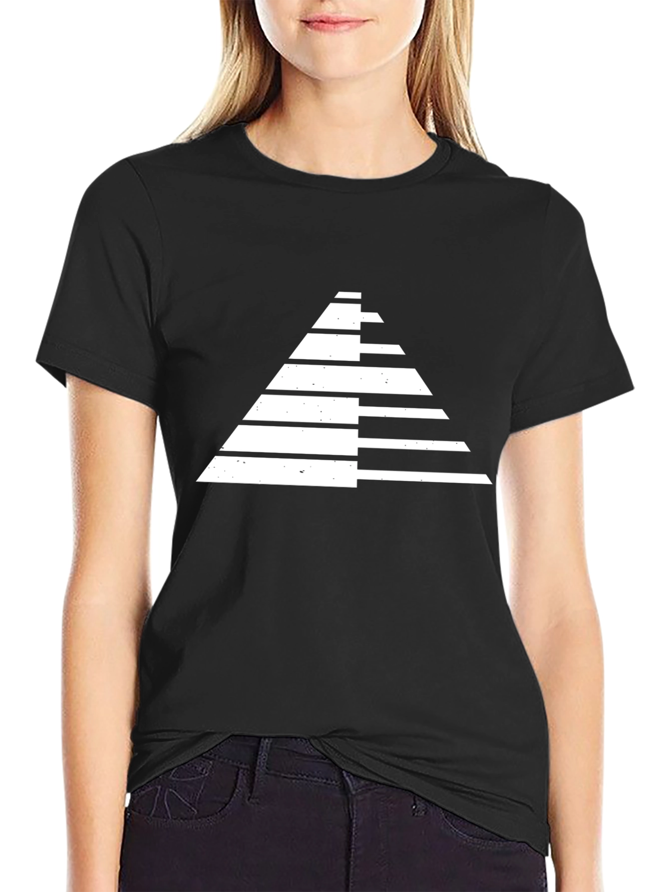 Modern Geometric Pyramid Graphic Tee - Black