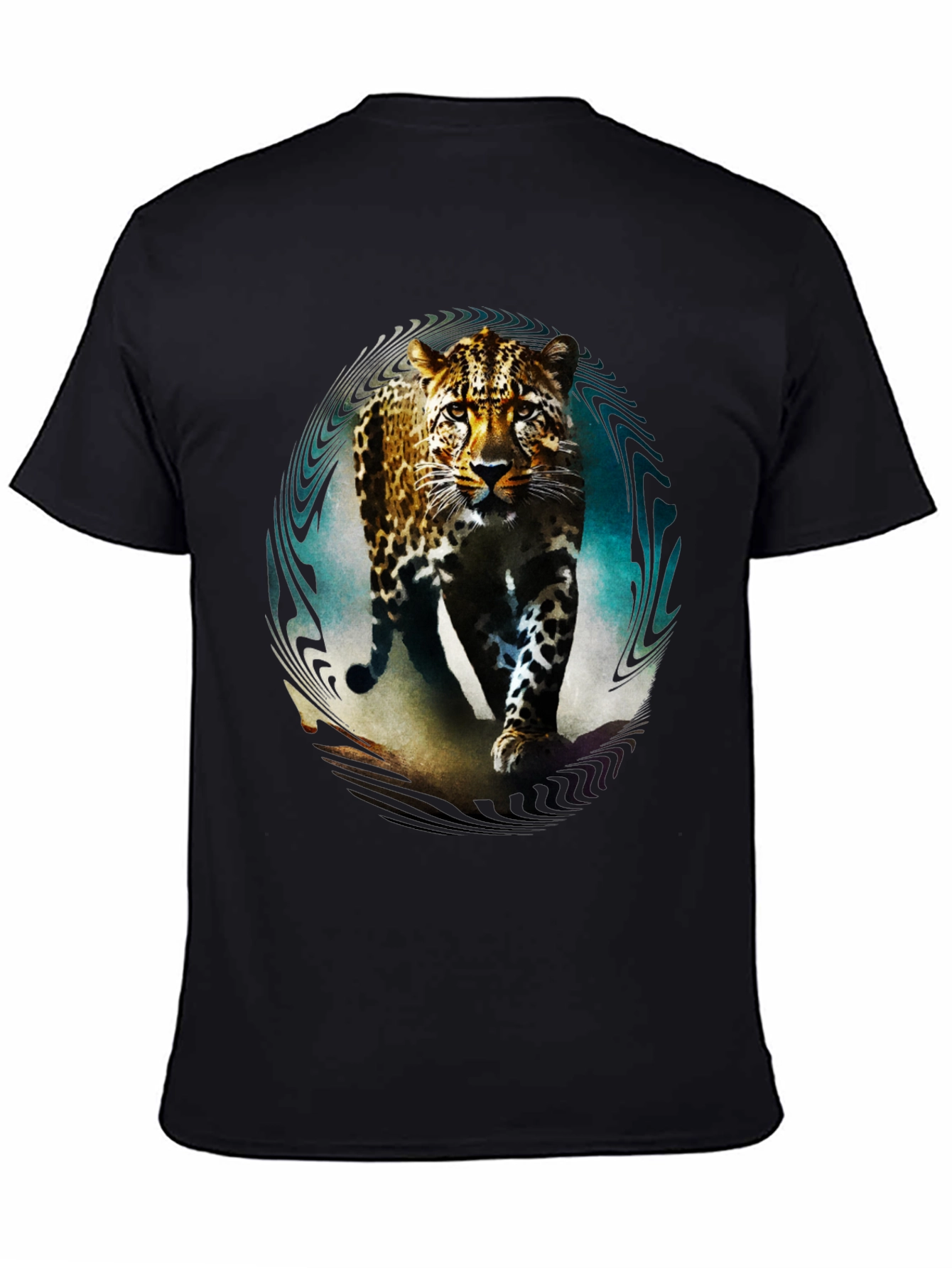 Leopard Graphic Print Mens Black T-Shirt