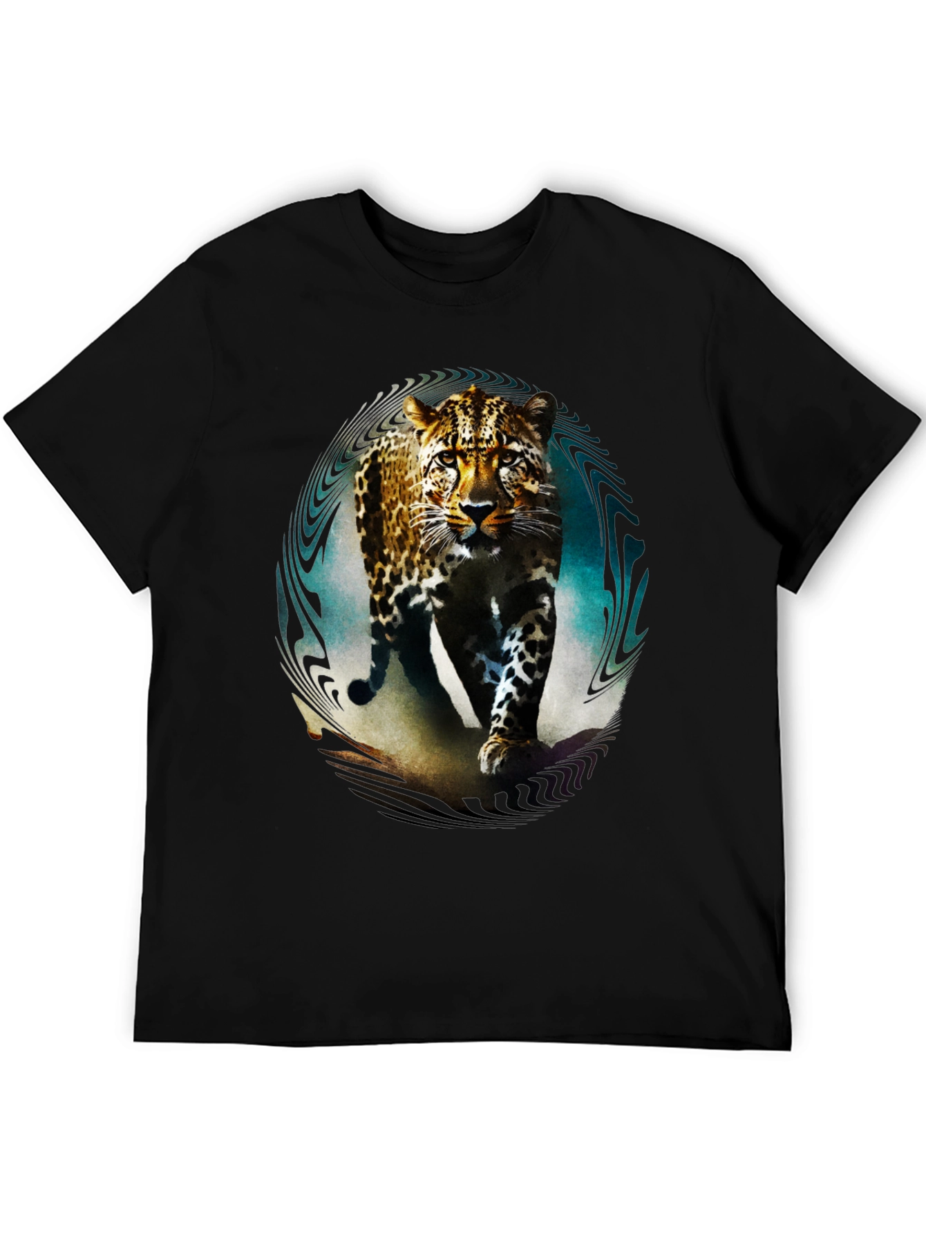 Leopard Graphic Print Mens Black T-Shirt