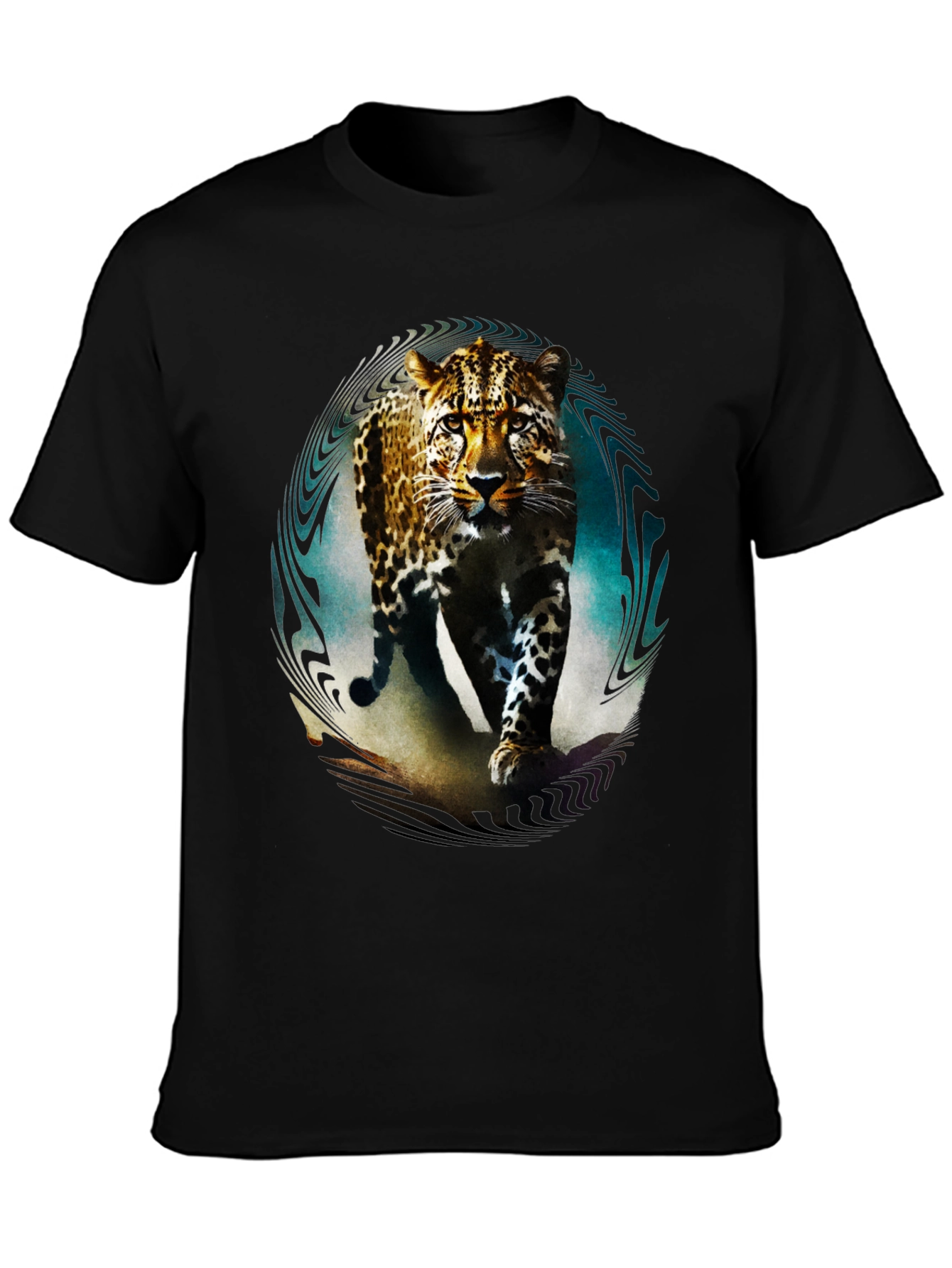 Leopard Graphic Print Mens Black T-Shirt