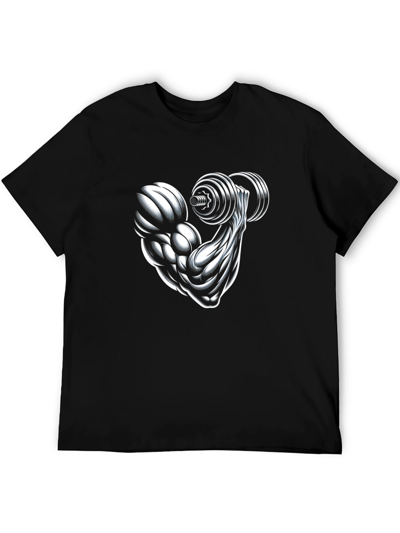 Muscle Arm Dumbbell Graphic Print Tee - Black