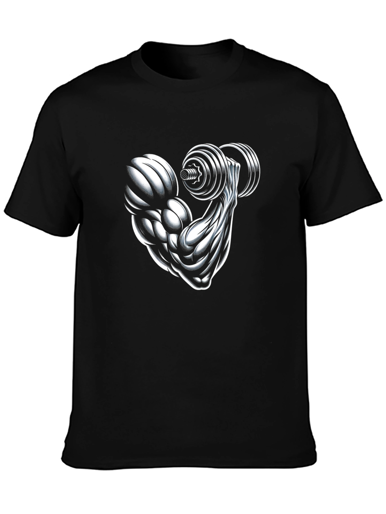 Muscle Arm Dumbbell Graphic Print Tee - Black
