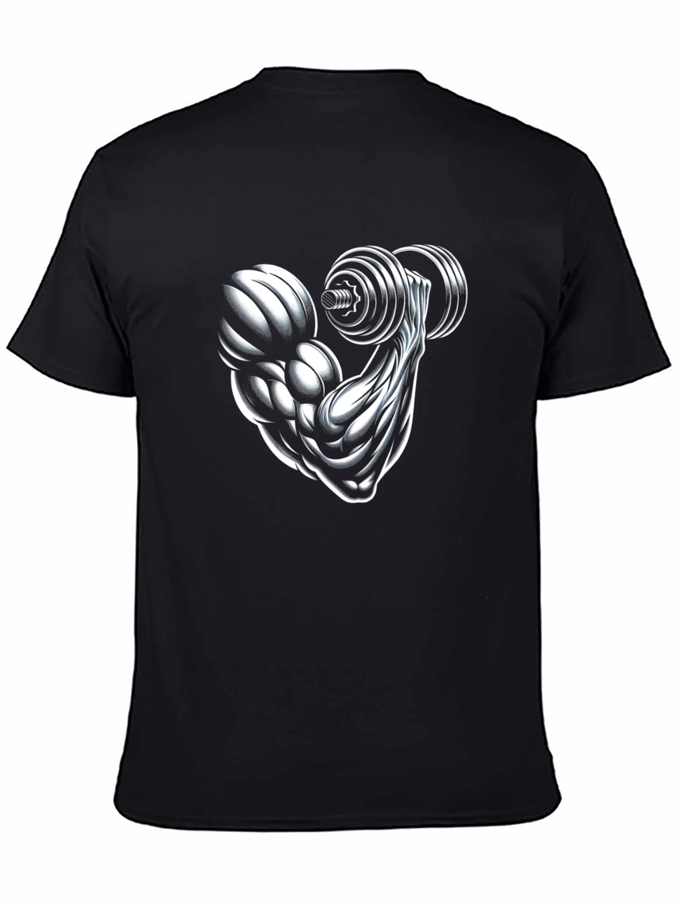 Muscle Arm Dumbbell Graphic Print Tee - Black