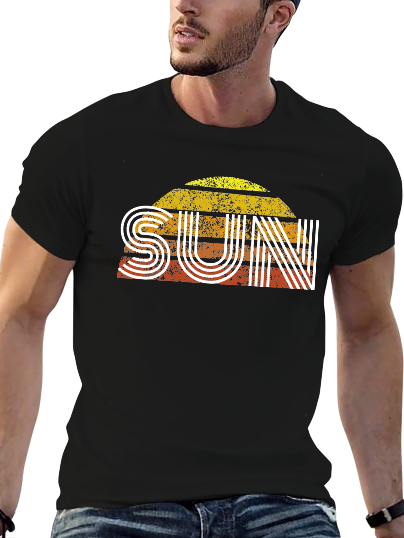 Retro SUN Graphic Tee - Black Short Sleeve