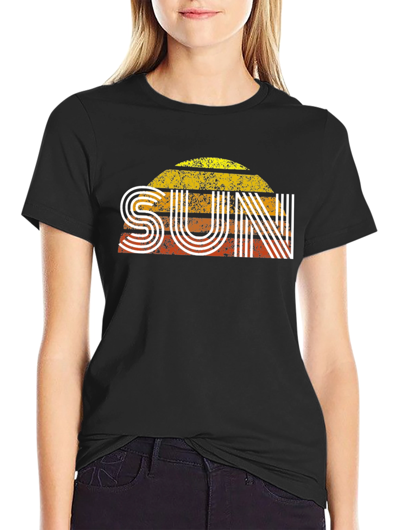Retro SUN Graphic Tee - Black Short Sleeve