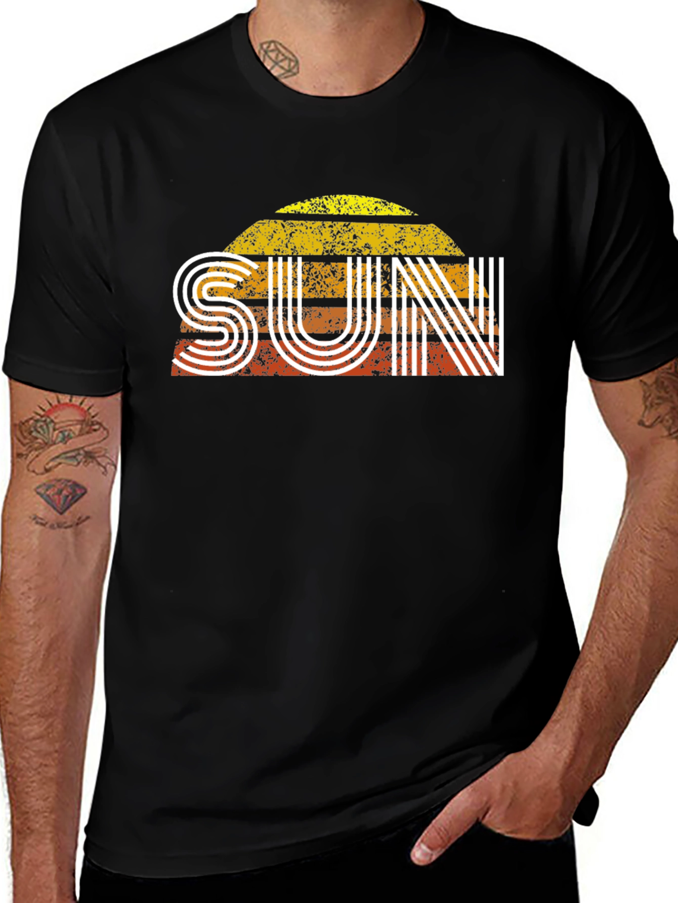 Retro SUN Graphic Tee - Black Short Sleeve
