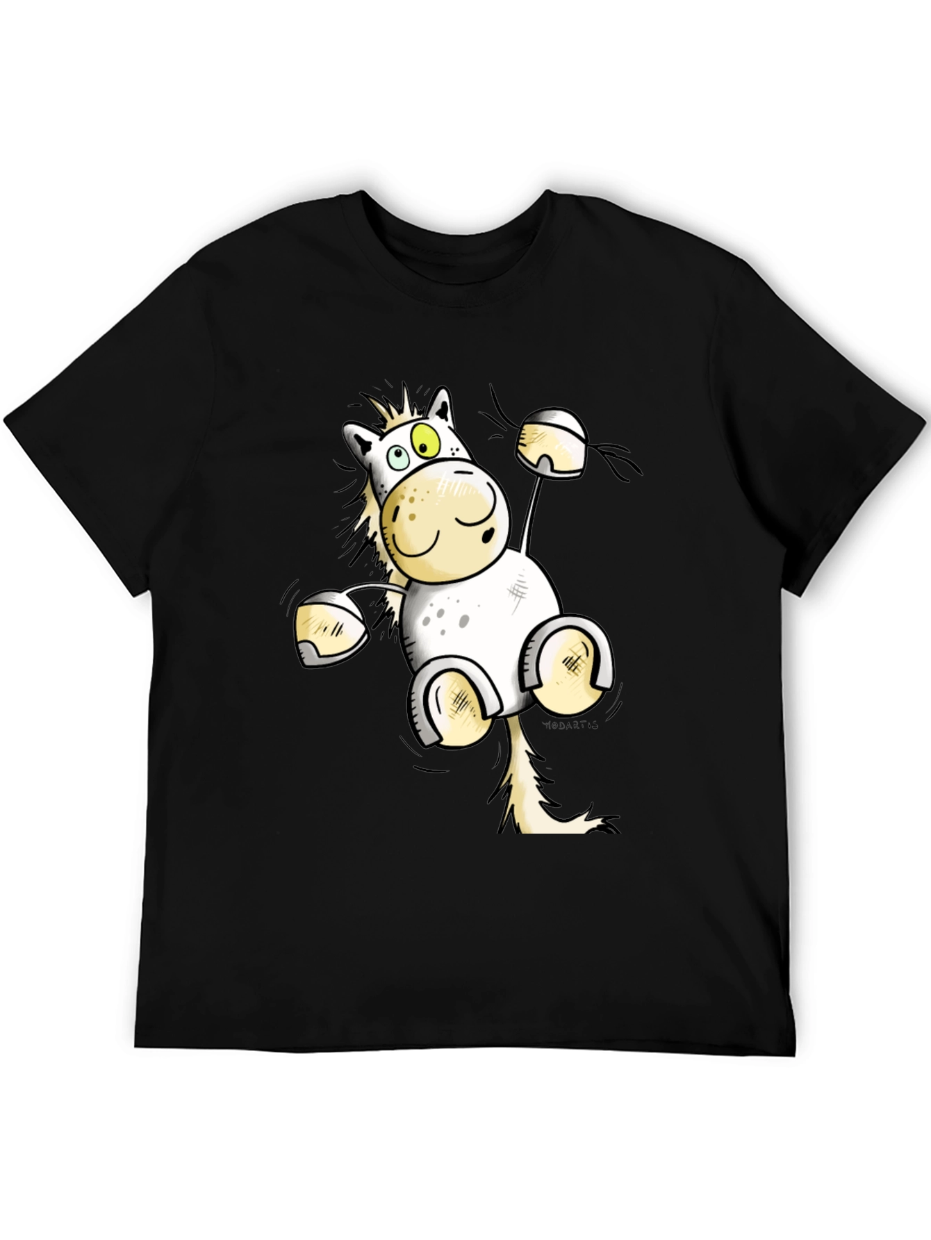 Funny Horse Cartoon Black T-Shirt
