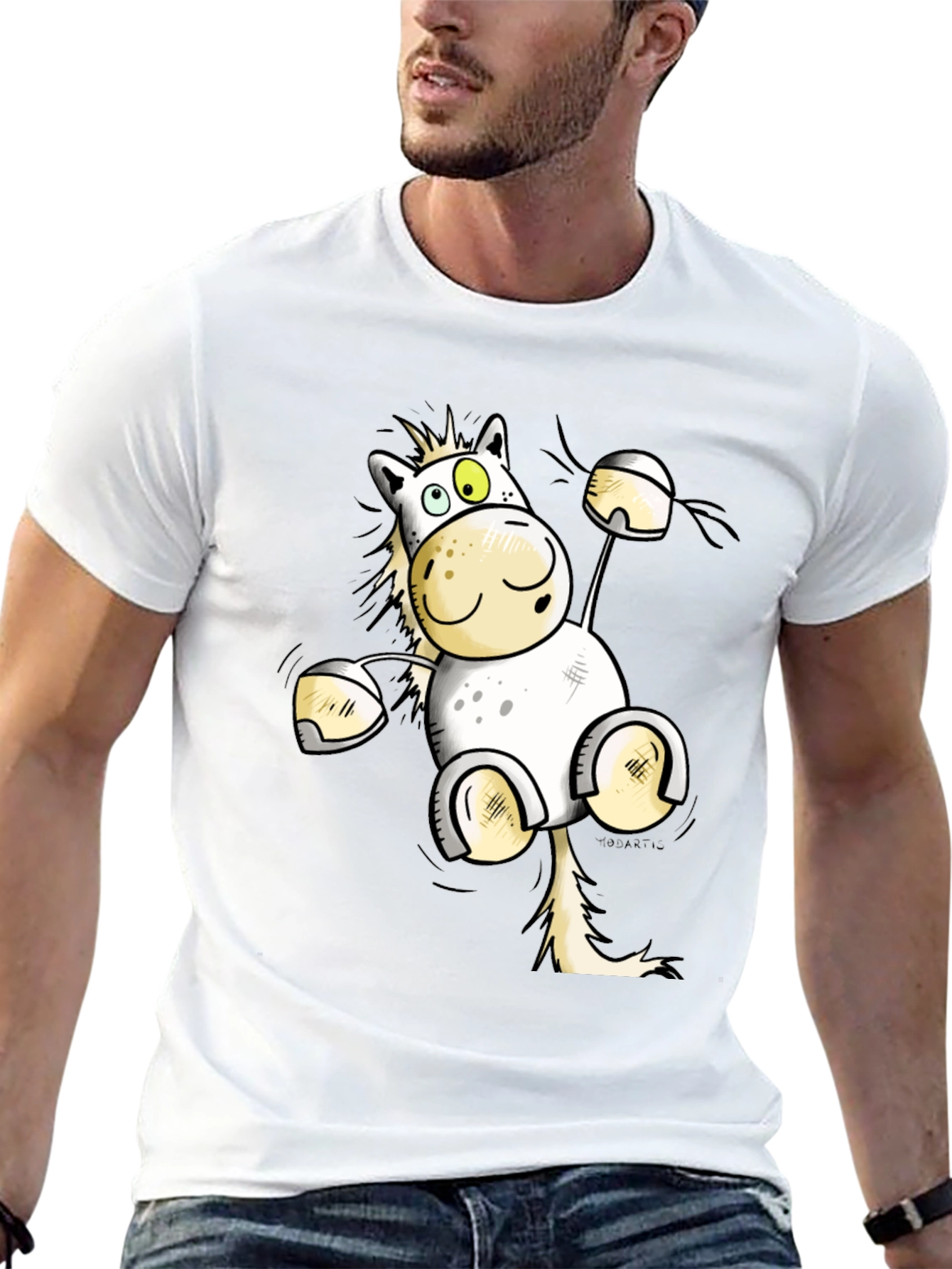 Funny Horse Cartoon Black T-Shirt