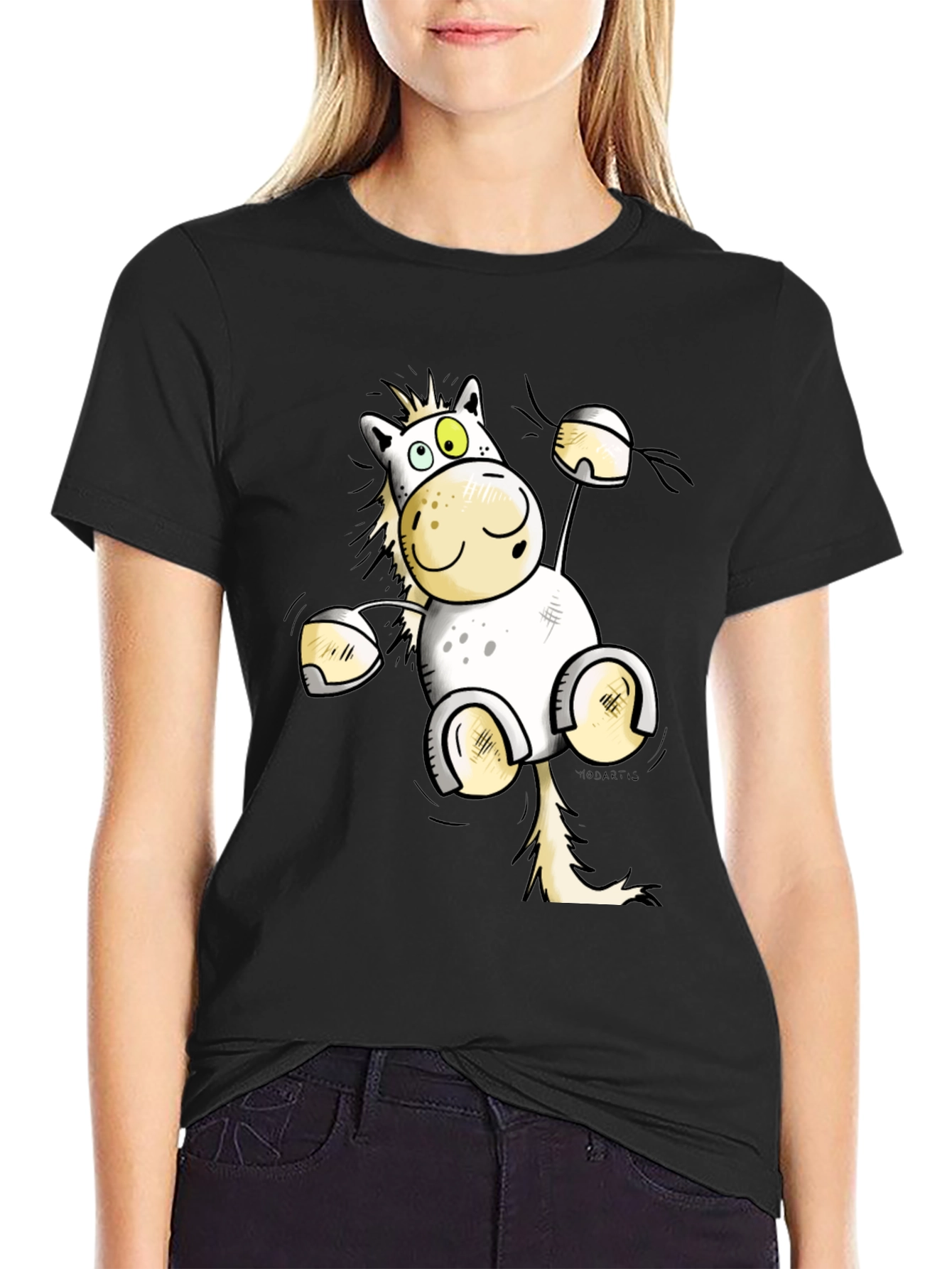 Funny Horse Cartoon Black T-Shirt