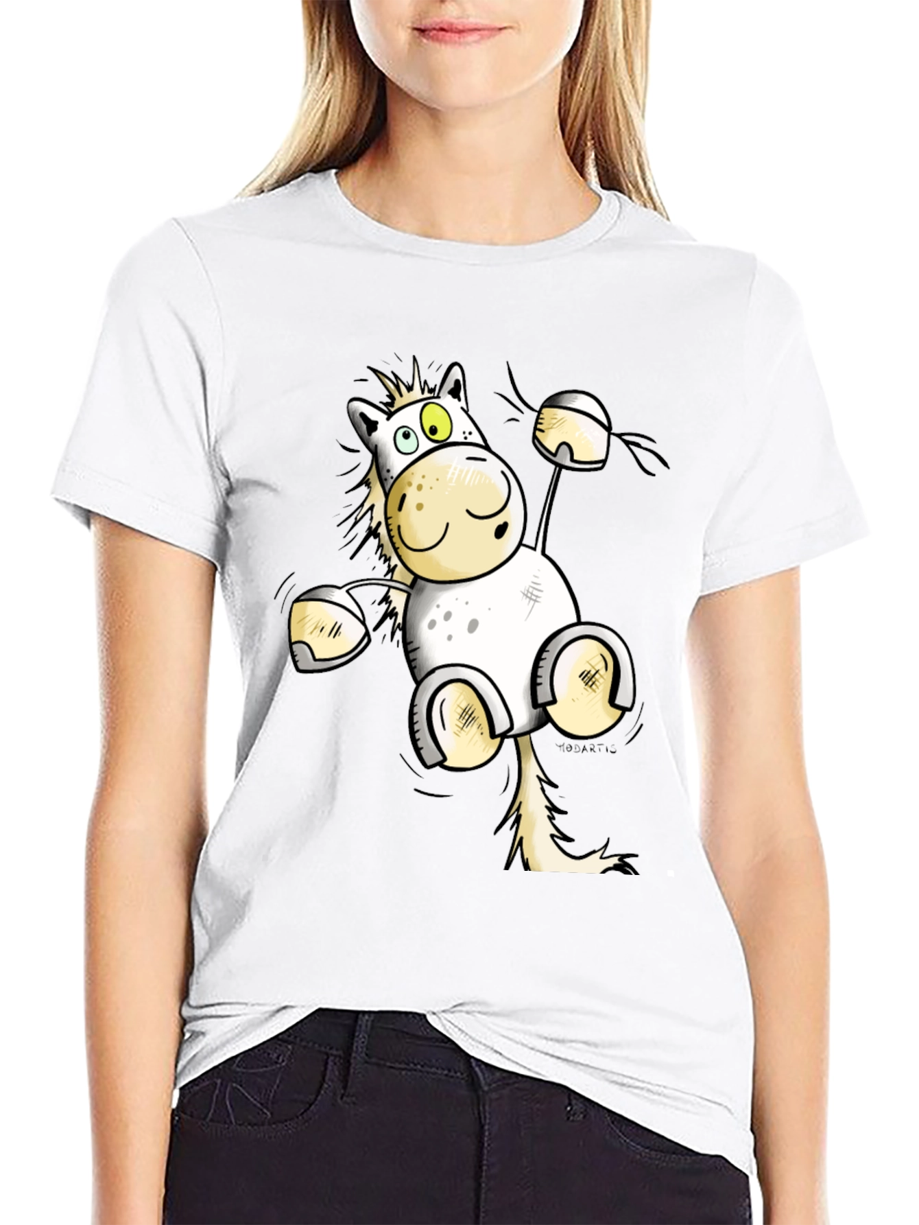 Funny Horse Cartoon Black T-Shirt