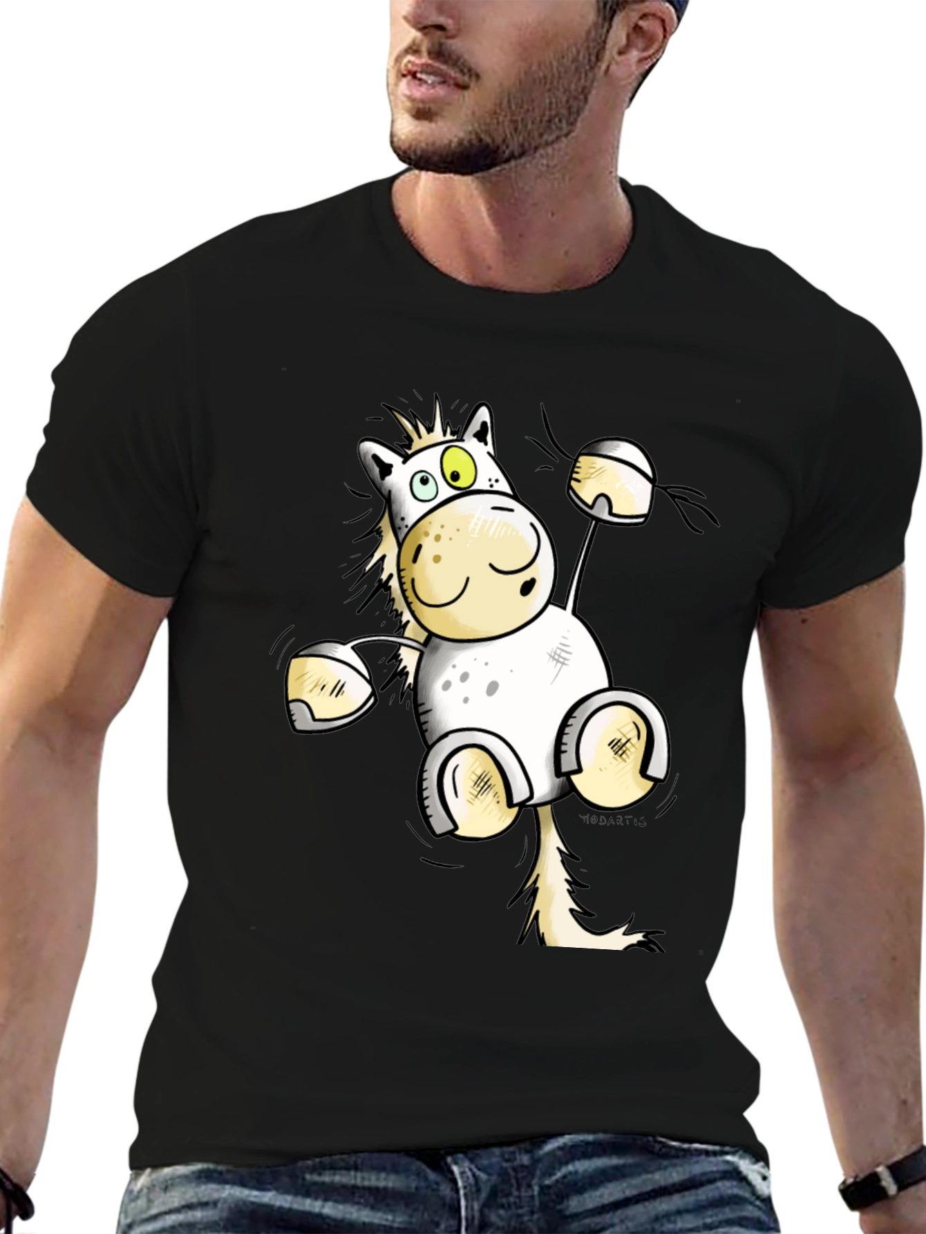 Funny Horse Cartoon Black T-Shirt