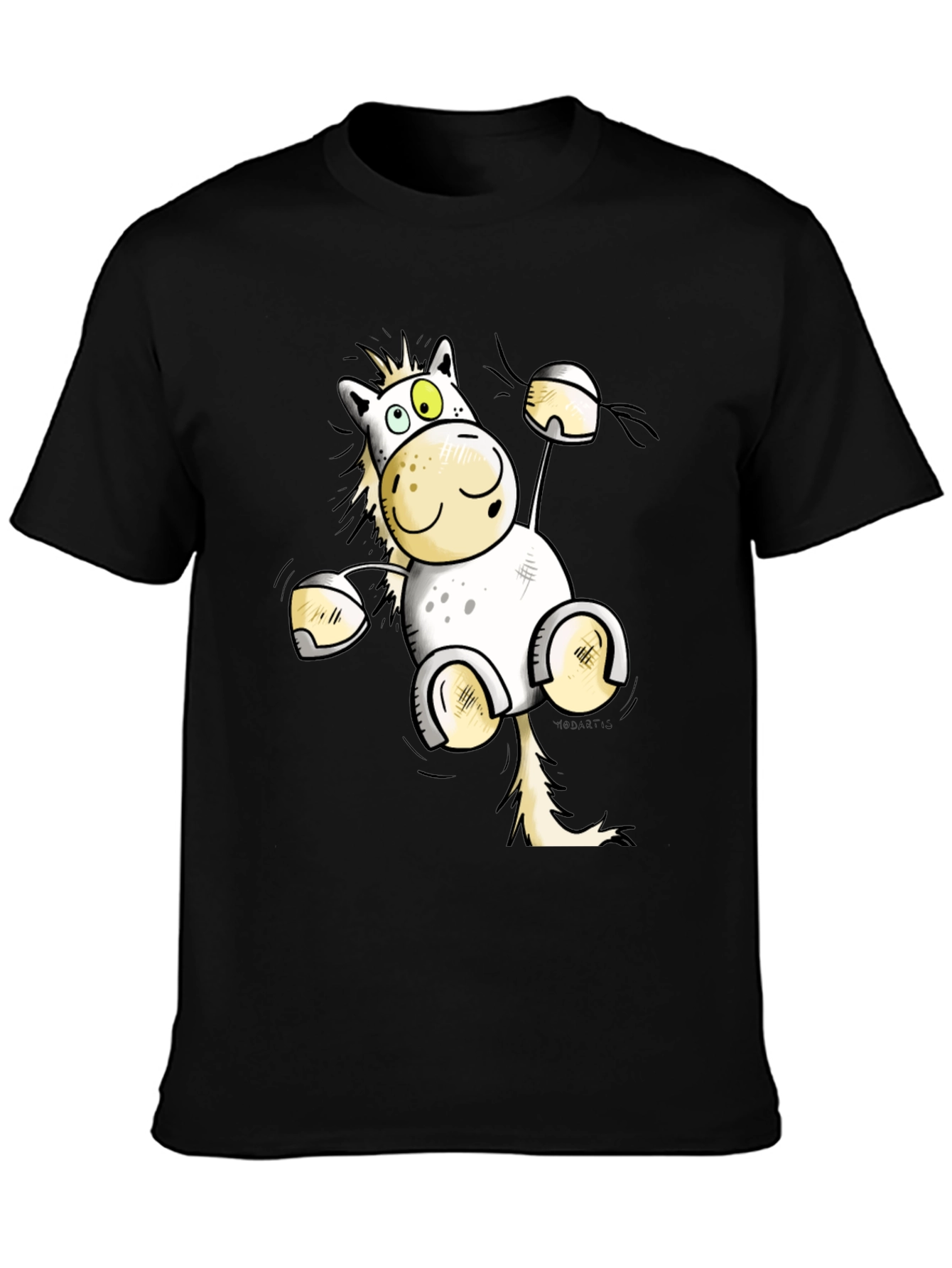 Funny Horse Cartoon Black T-Shirt