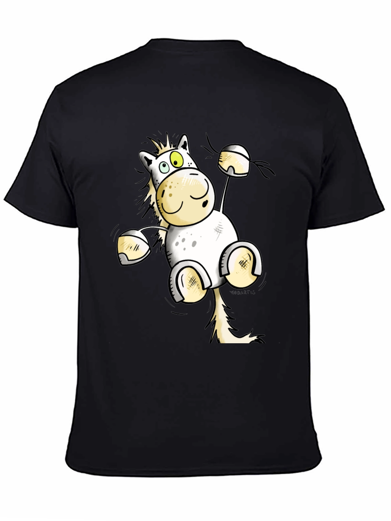 Funny Horse Cartoon Black T-Shirt