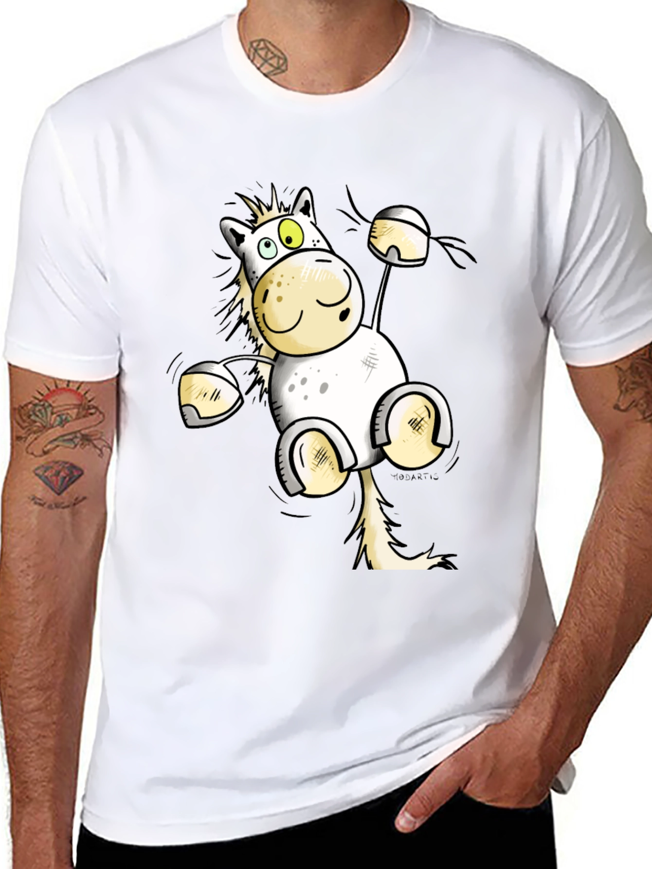 Funny Horse Cartoon Black T-Shirt