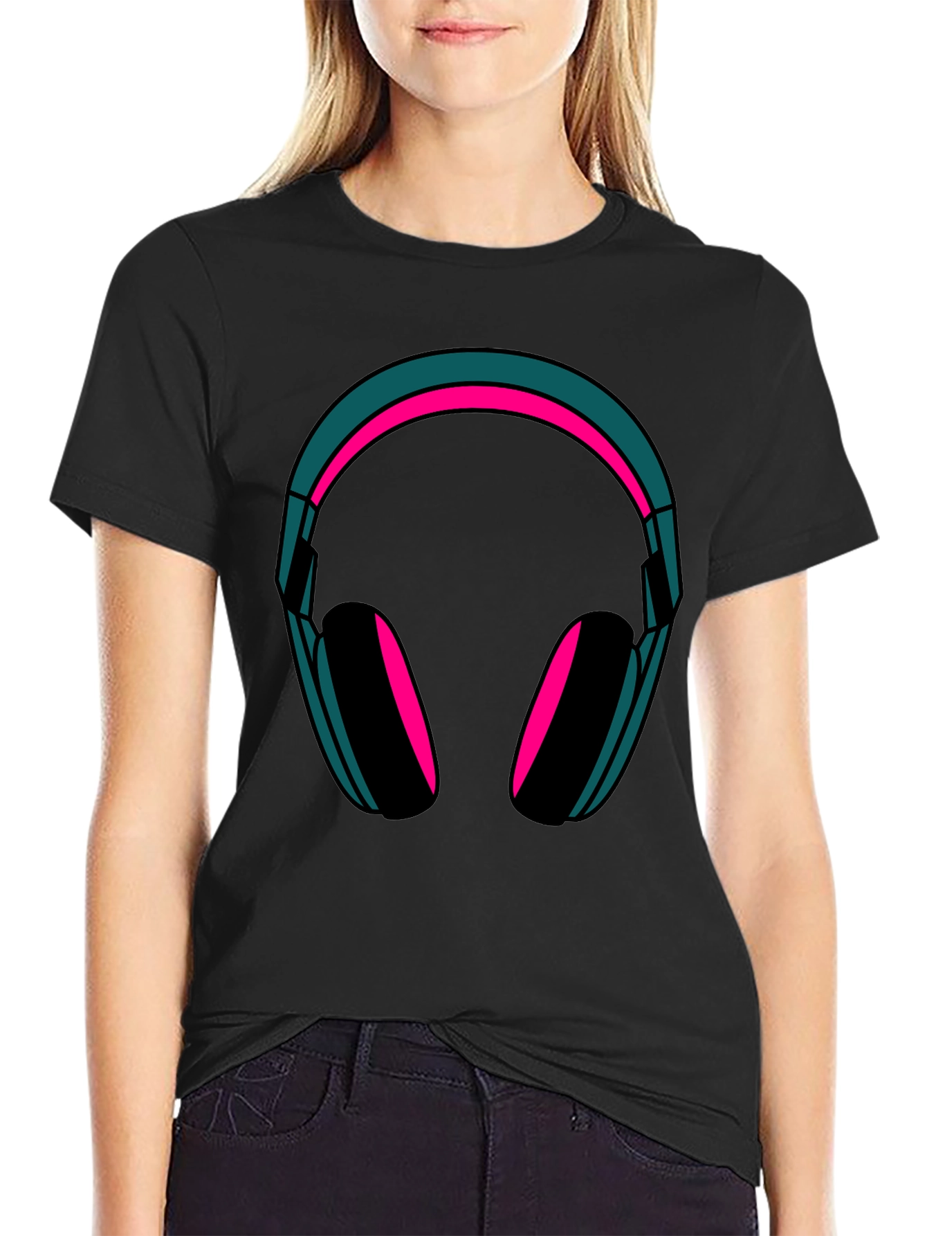 Headphones Graphic Tee - Trendy Black T-Shirt