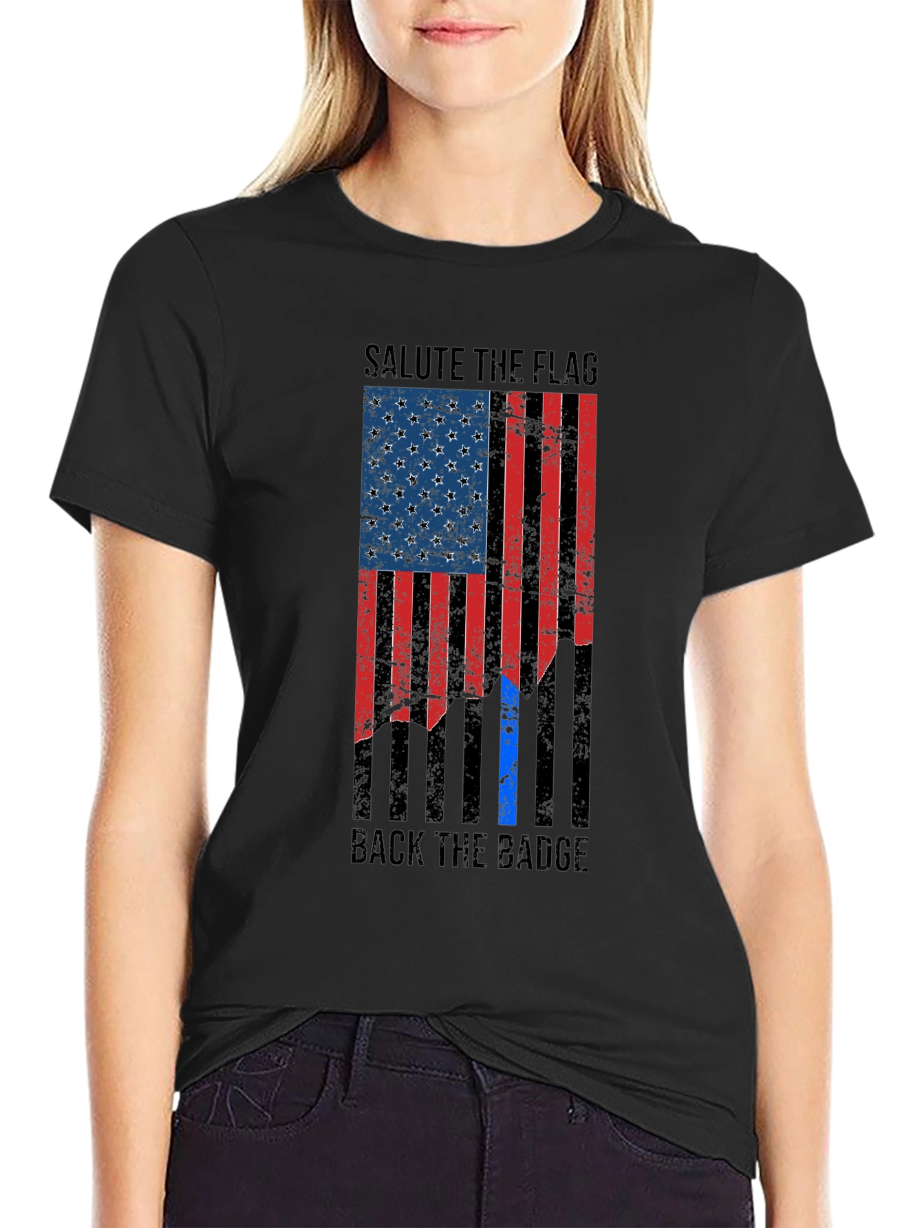 Salute the Flag Back the Badge Graphic T-Shirt