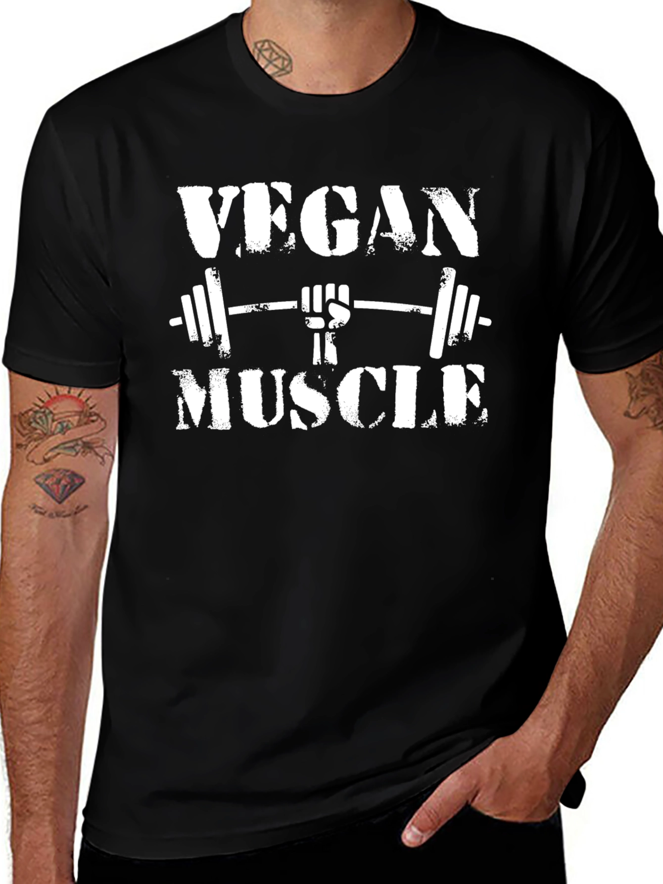 Vegan Muscle T-Shirt - Black Graphic Tee