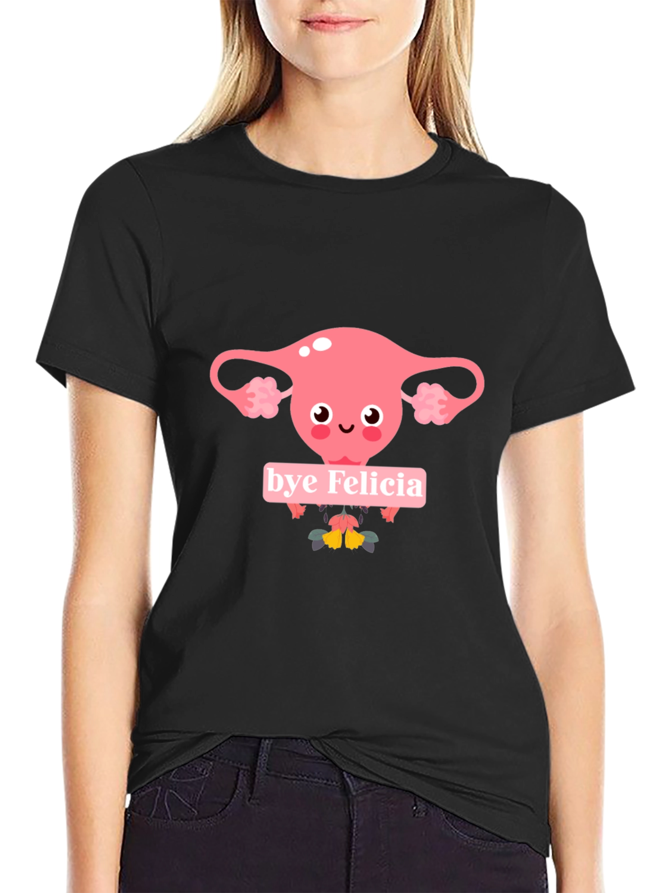 Bye Felicia Uterus Graphic Tee - Black Cotton T-Shirt