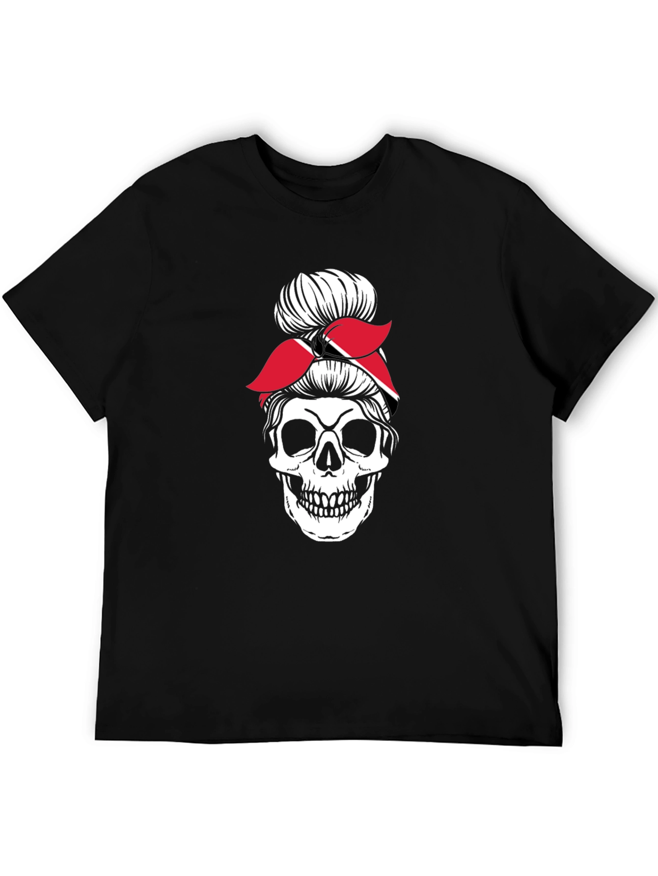 Skull Messy Bun T-Shirt - Trinidad & Tobago Flag