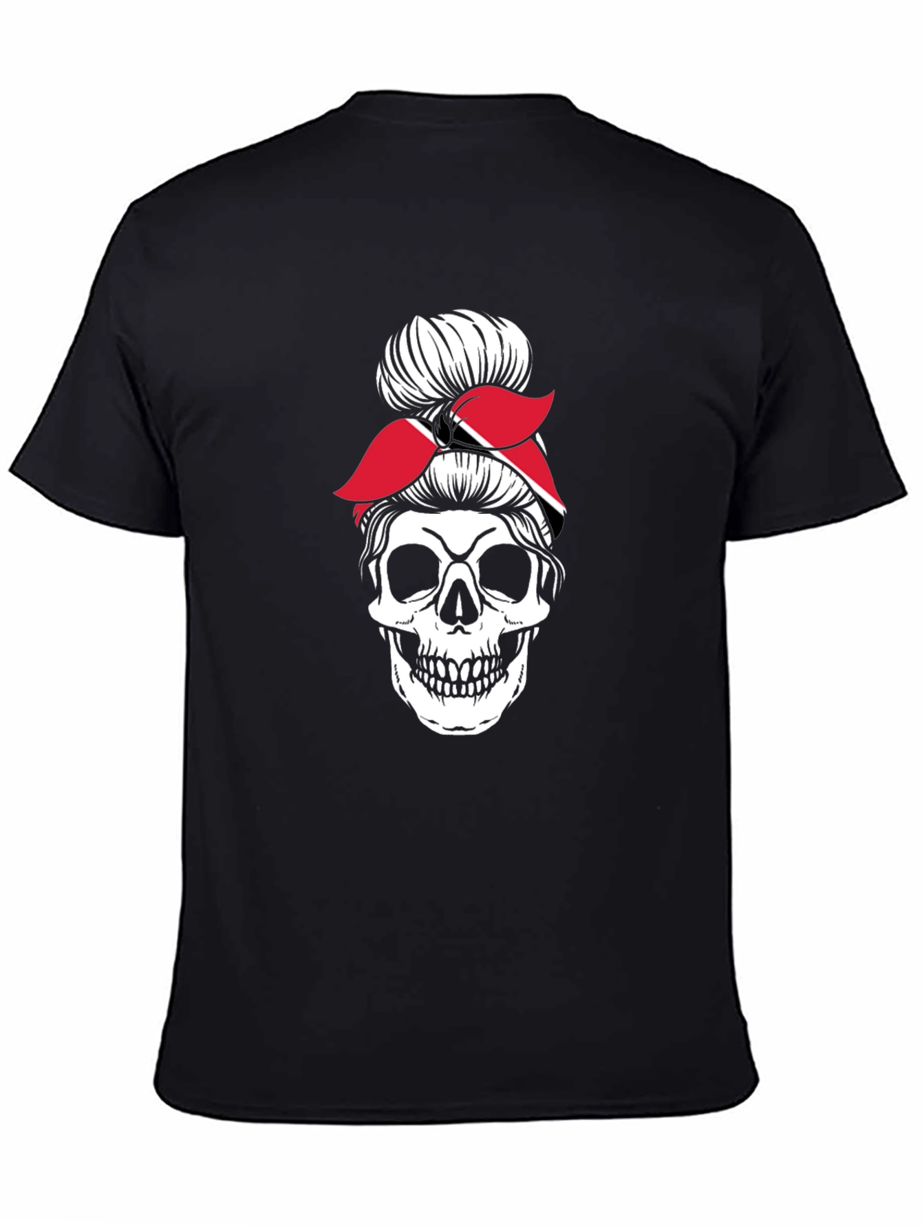 Skull Messy Bun T-Shirt - Trinidad & Tobago Flag